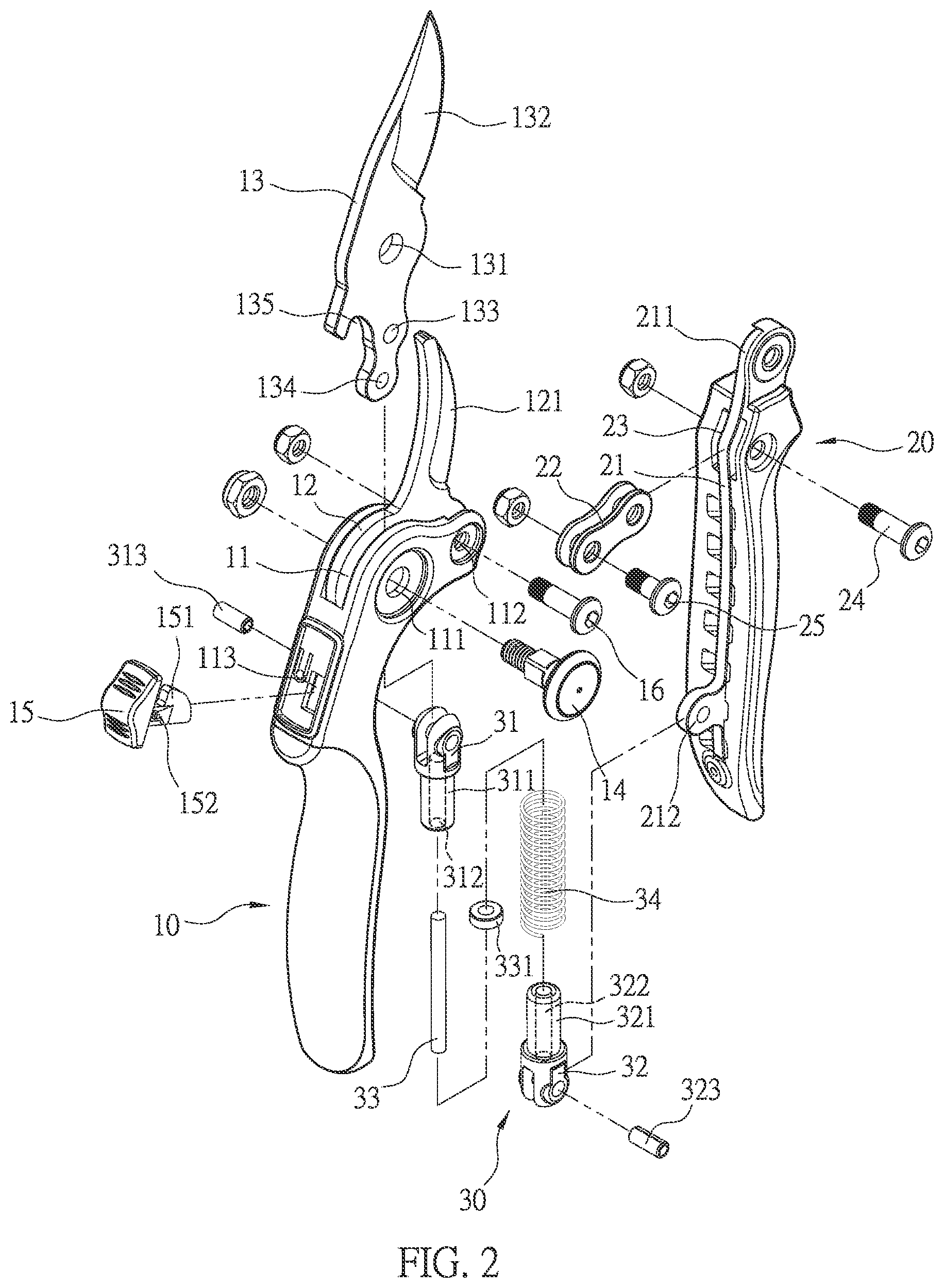 Patent US12457943 Figure 2 – Garden shears structure