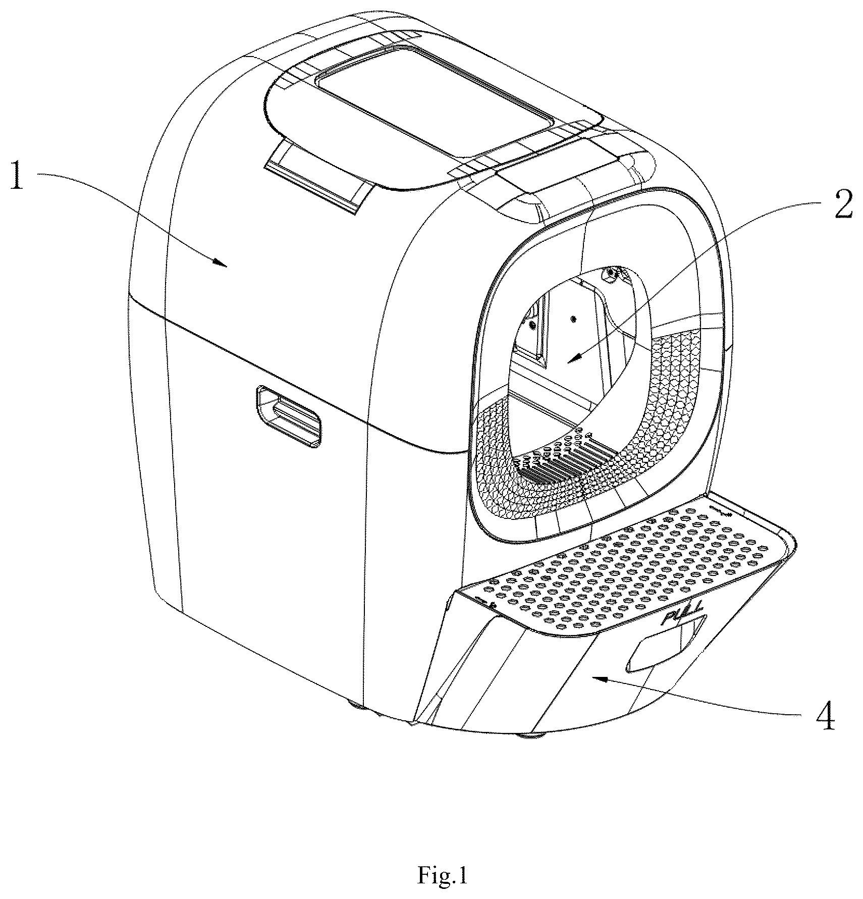 Patent US12457990 Figure 1 – Device for cleaning pet feces automatically and intelligently