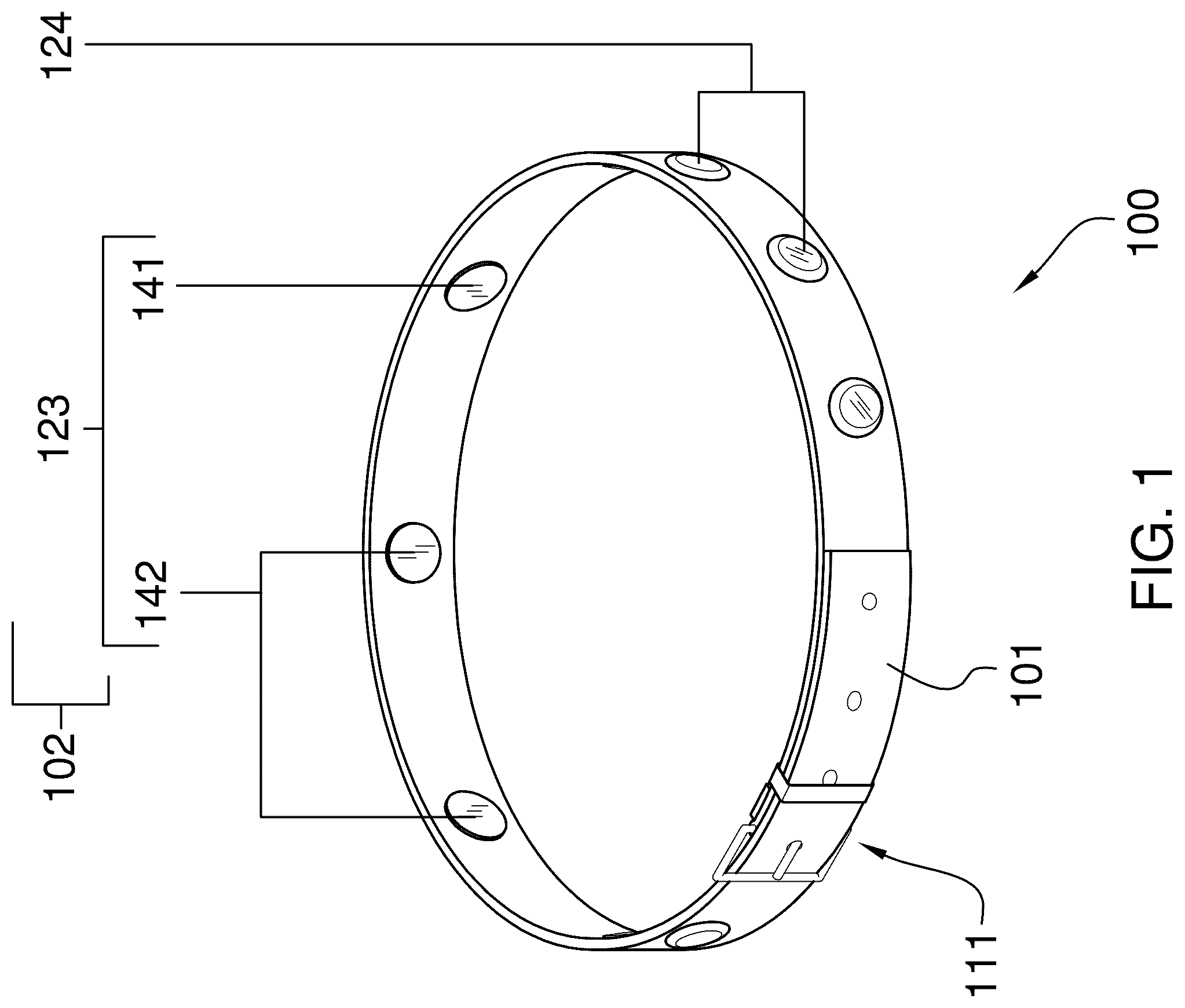 Patent US12457996 Figure 1 – Pet collar with potty-sensing capability