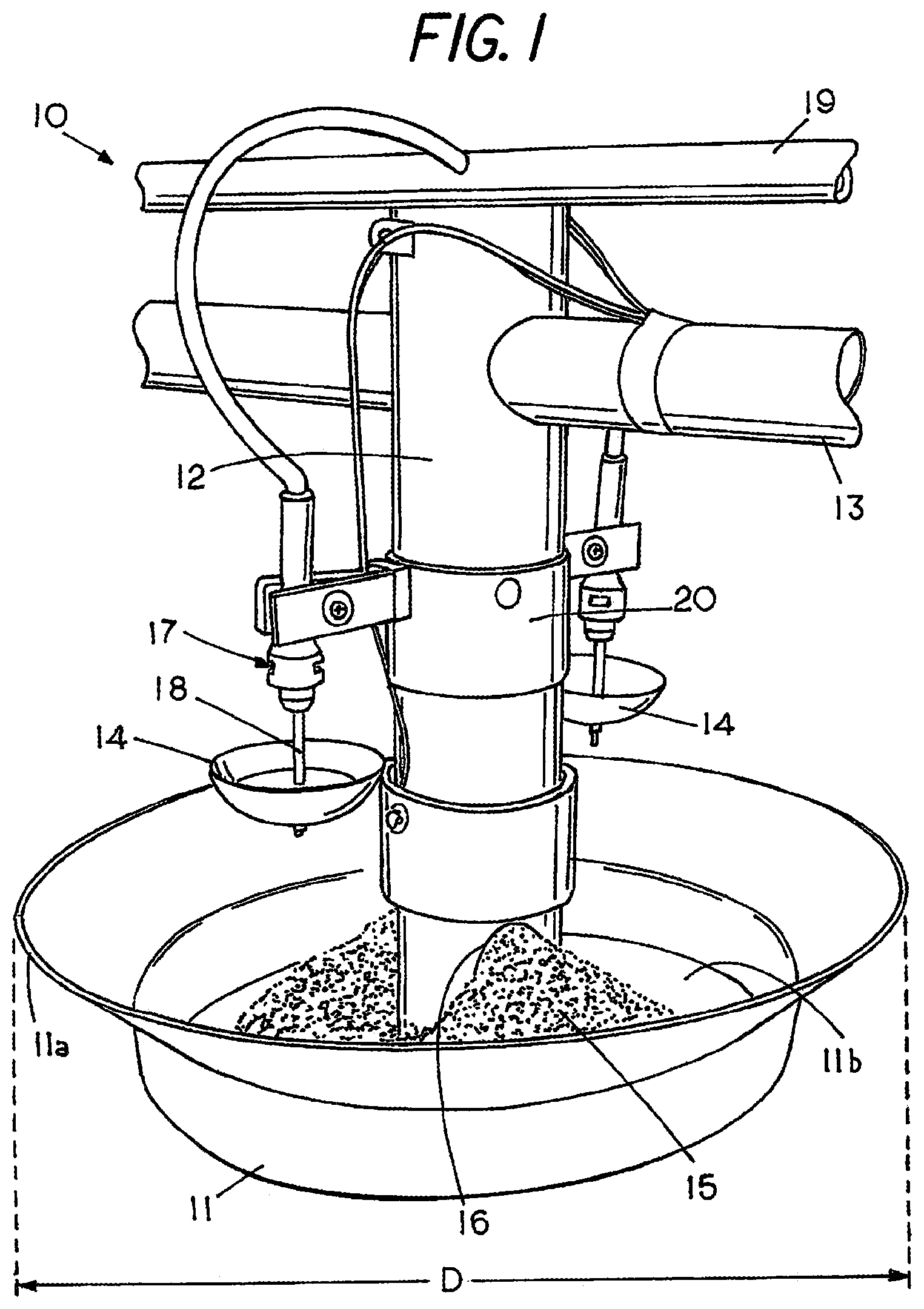 Patent US12457998 Figure 1 – Poultry combined watering and feeding device