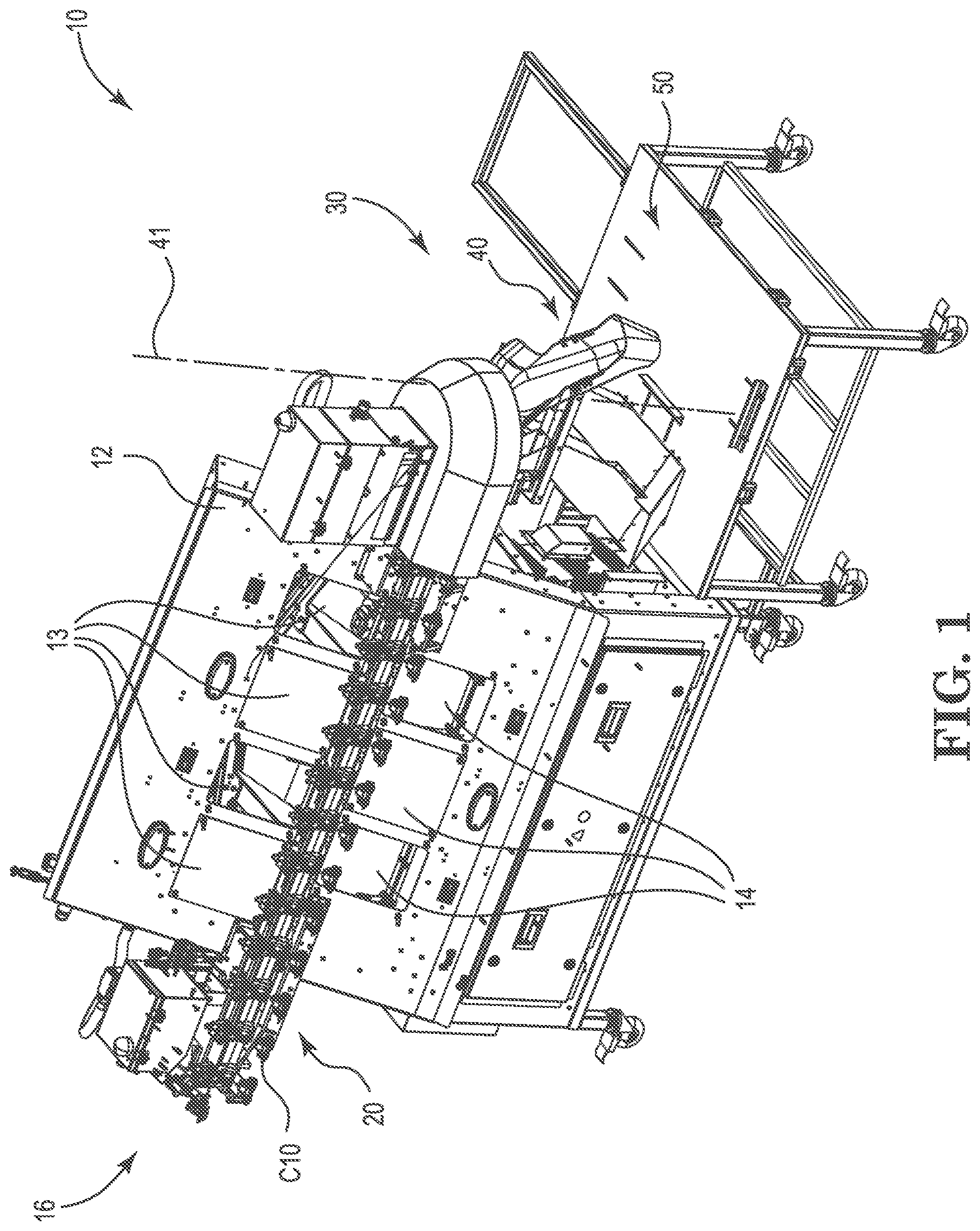 Patent US12457999 Figure 1 – Poultry cradle unloading systems and methods