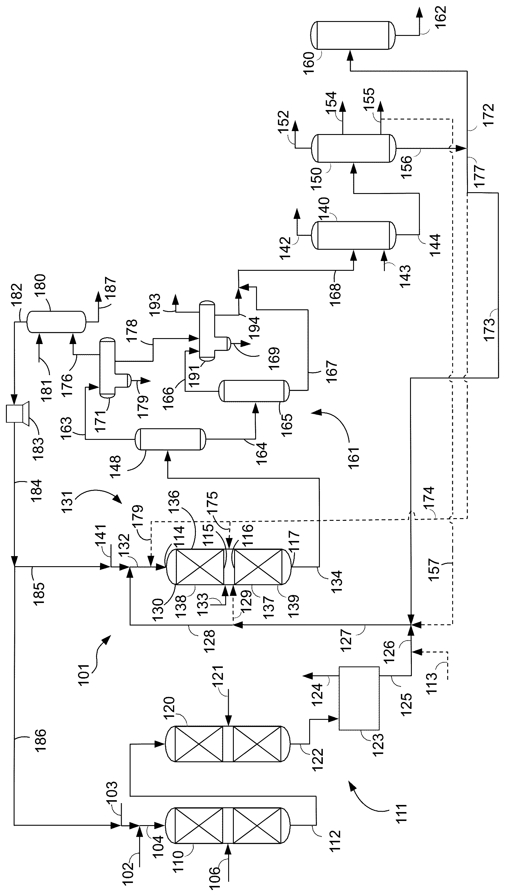 Patent US12460141 Figure 1 – Process and apparatus for hydroprocessing a paraffinic feedstock