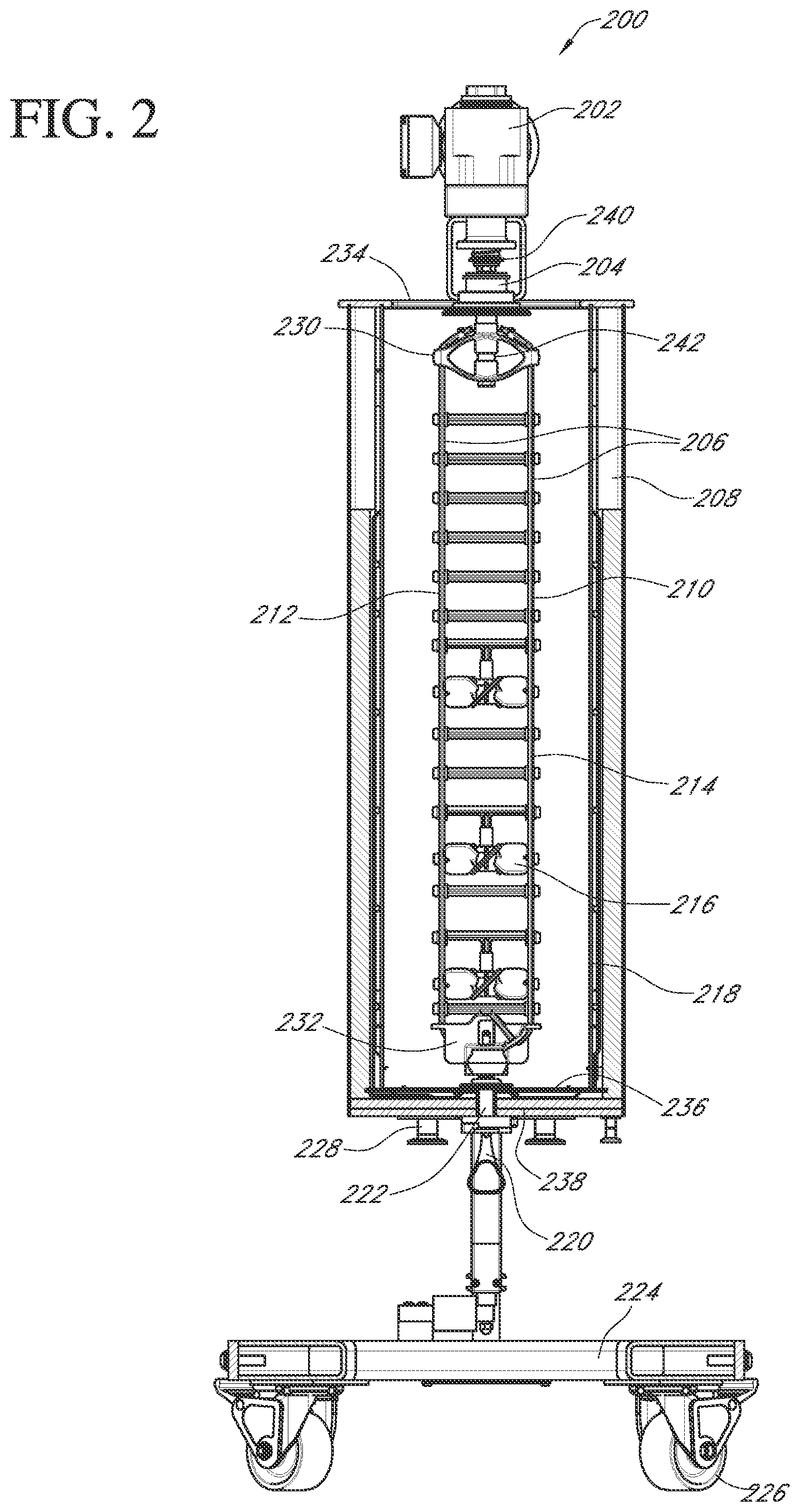 Patent US12460171 Figure 2 – Fluid mixing systems including helical mixing assembly with impeller attachment