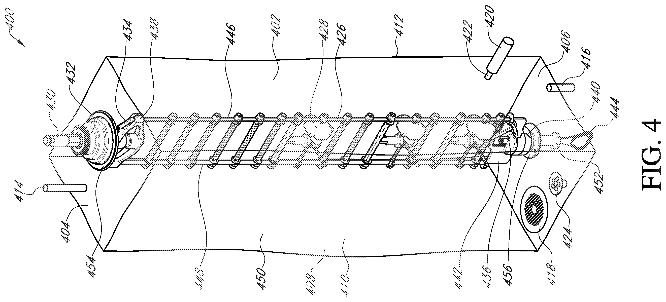 Patent US12460171 Figure 4 – Fluid mixing systems including helical mixing assembly with impeller attachment