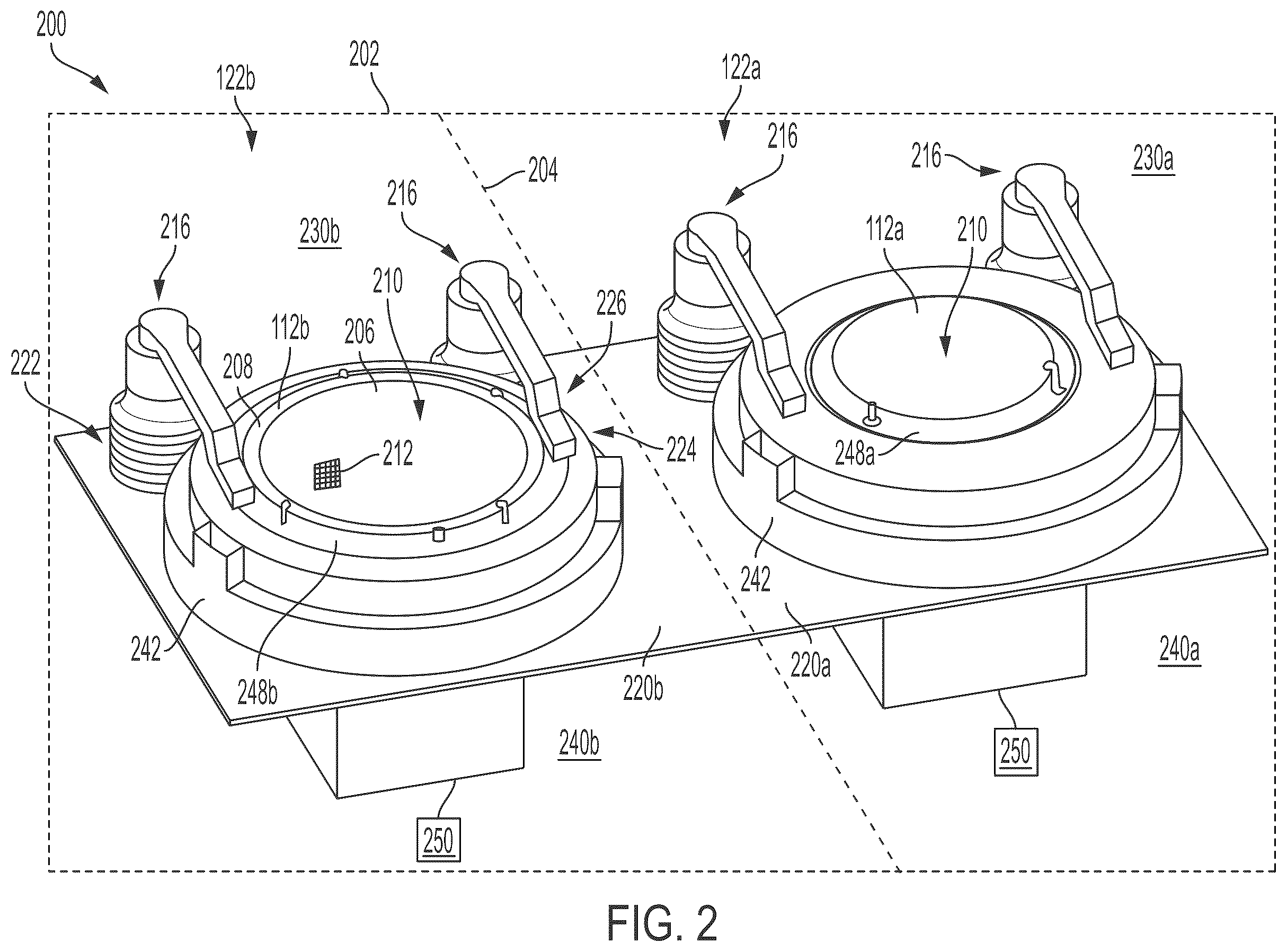 Patent US12460299 Figure 2 – Wet clean spray process chamber for substrates
