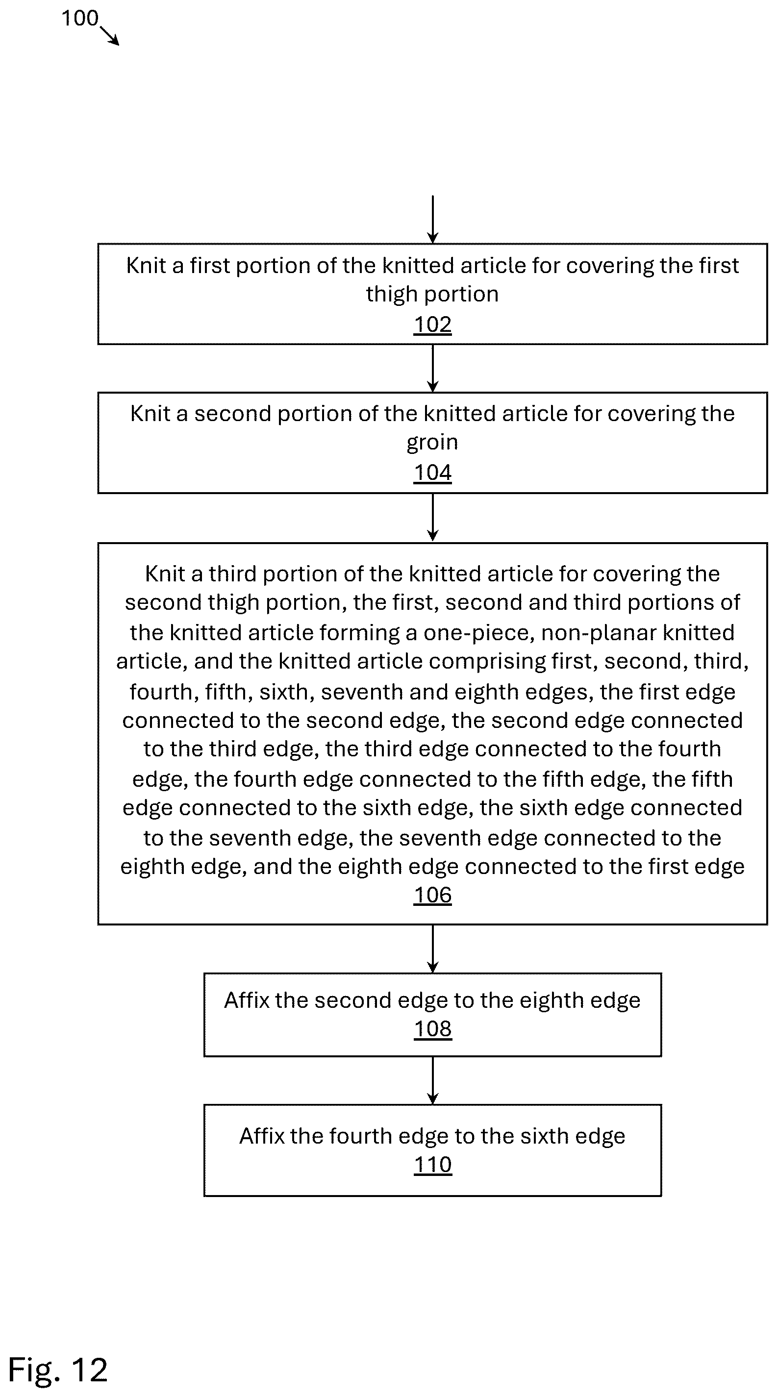 Patent US12460326 Figure 19 – One-piece knitted article for lower portion of human body and methods for knitting same
