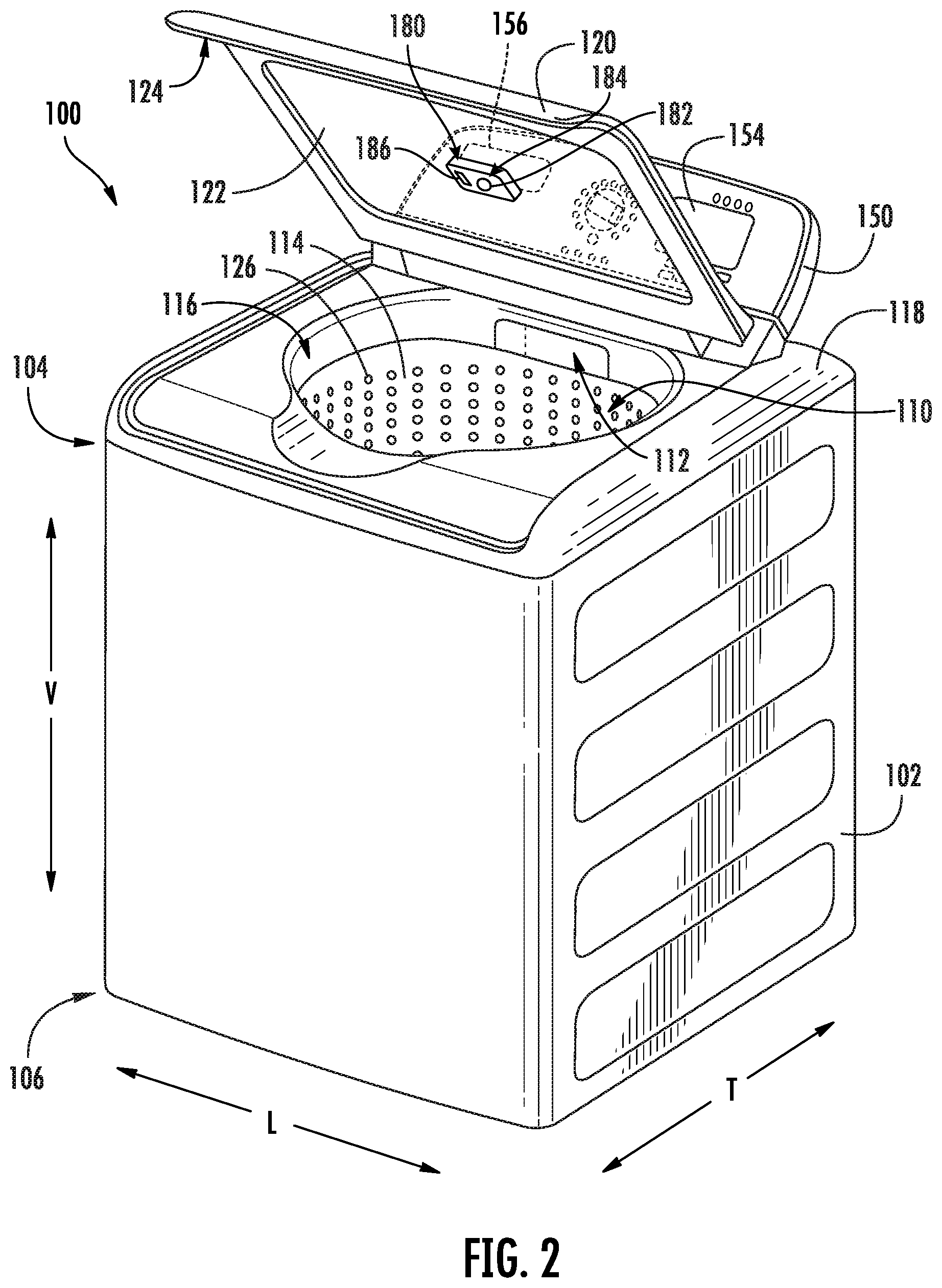 Patent US12460335 Figure 2 – Systems and methods for automatic dispensing of wash additives in a washing machine appliance