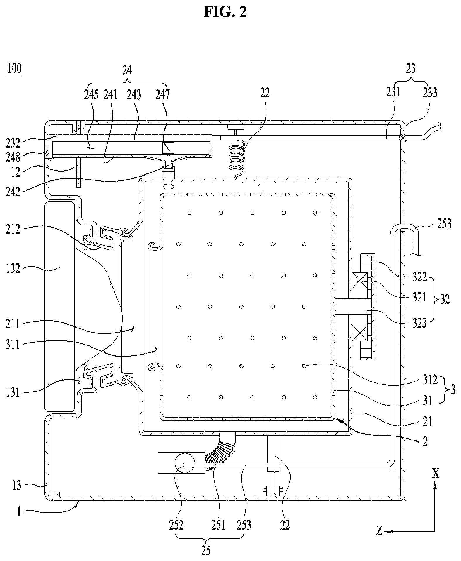 Patent US12460342 Figure 2 – Clothes treatment apparatus