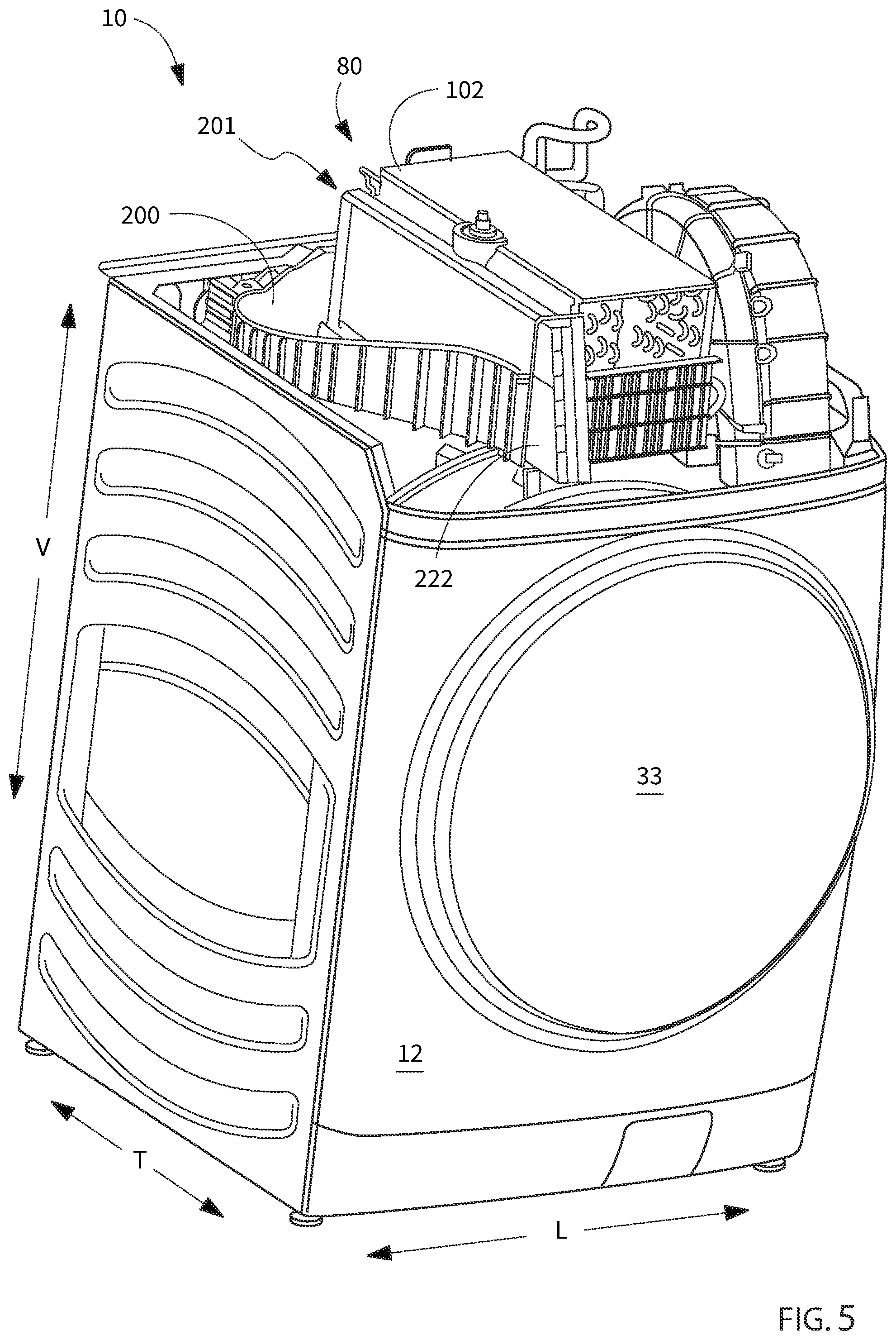Patent US12460343 Figure 5 – Laundry appliance filter assembly retention latch