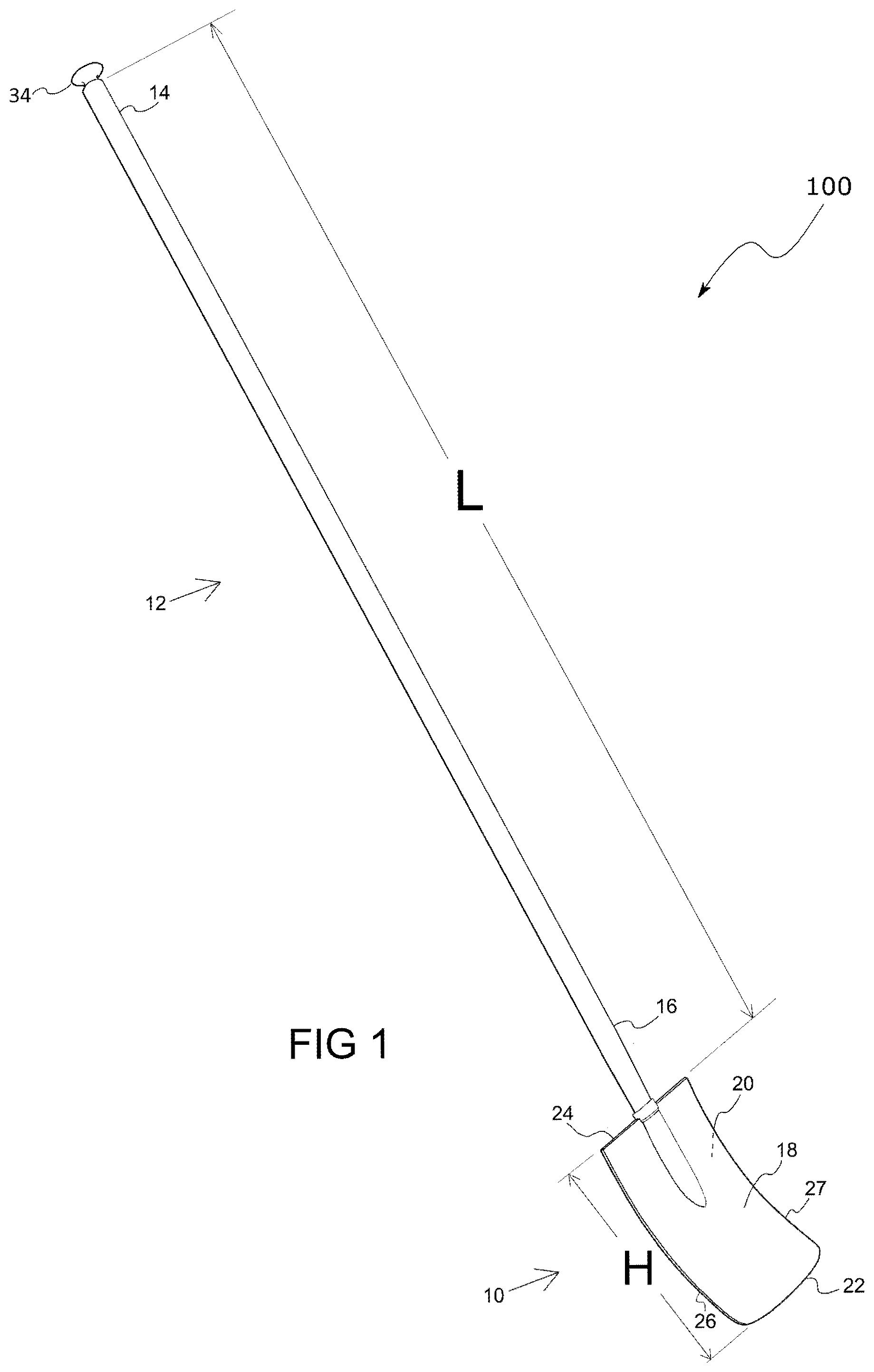Patent US12460362 Figure 1 – Snow oar for manually clearing snow and ice