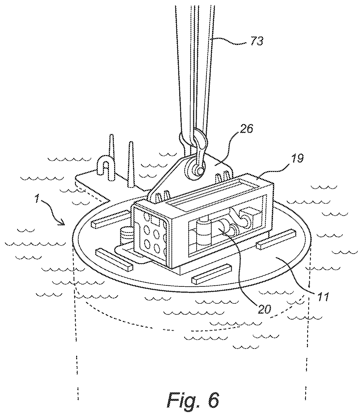 Patent US12460367 Figure 5 – Method for anchoring a hollow tubular element in a water bottom, and assembly of the tubular element and a closing body