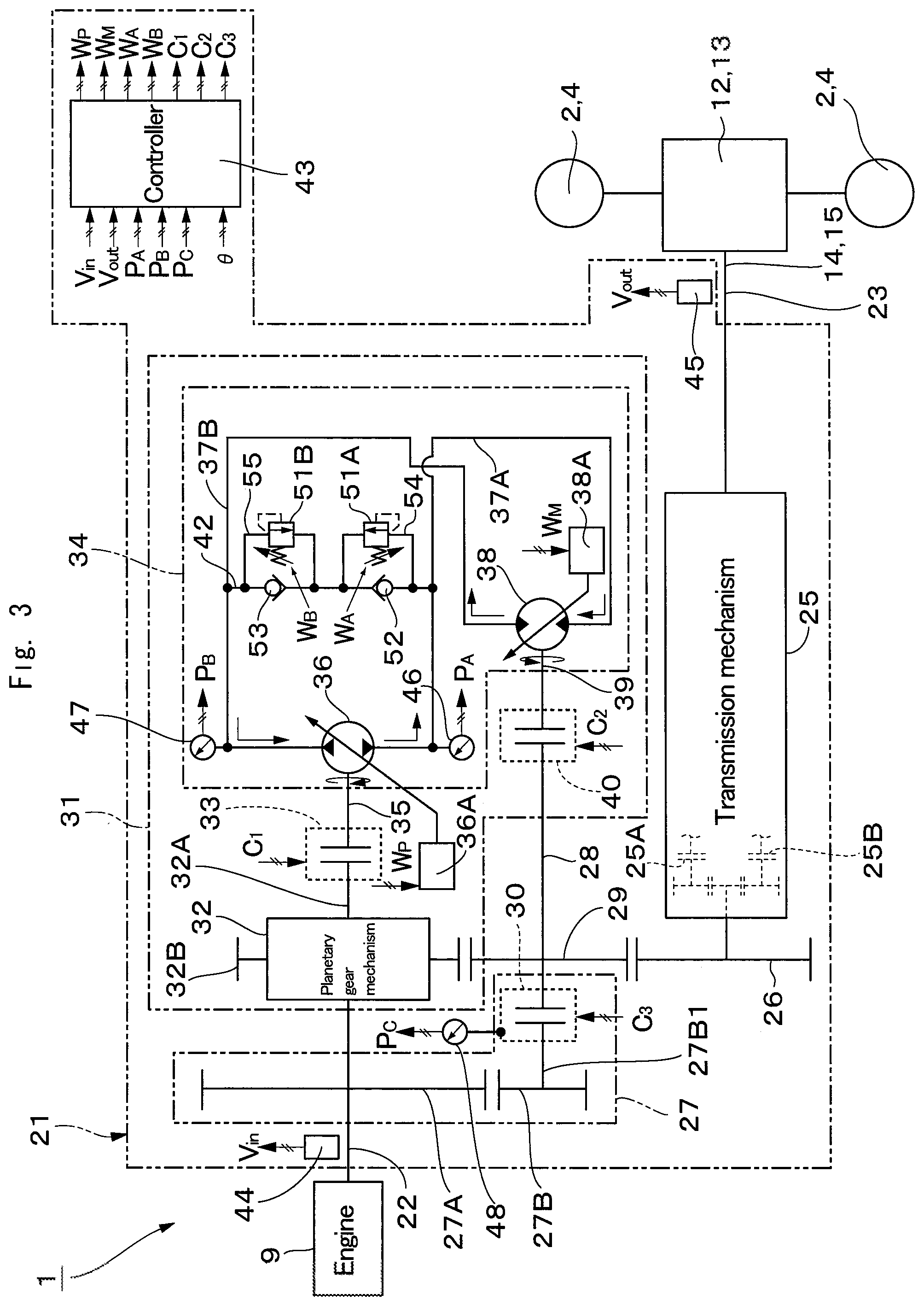 Patent US12460385 Figure 3 – Power transmission device for vehicle