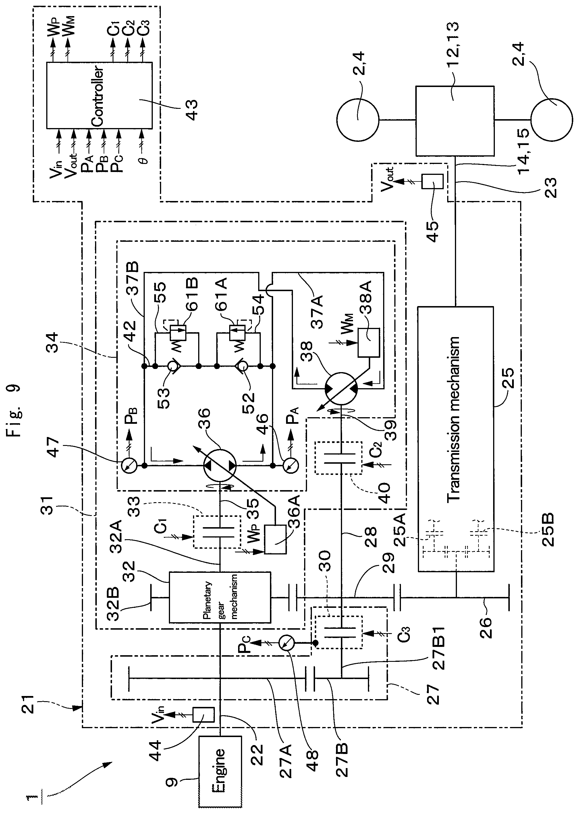 Patent US12460385 Figure 9 – Power transmission device for vehicle