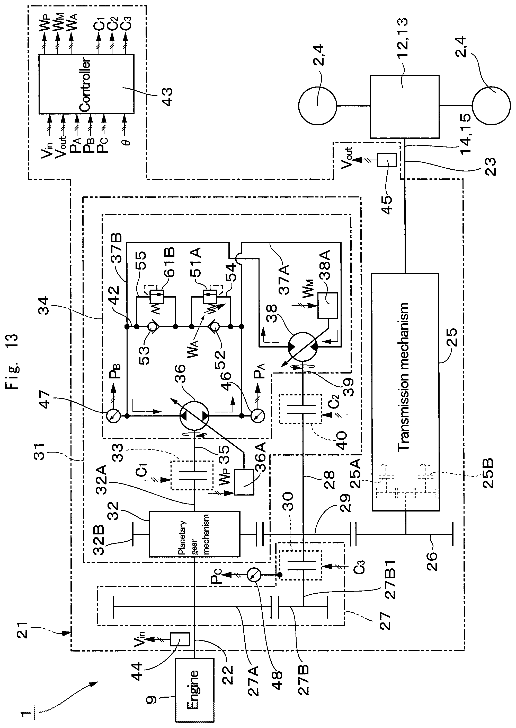 Patent US12460385 Figure 13 – Power transmission device for vehicle