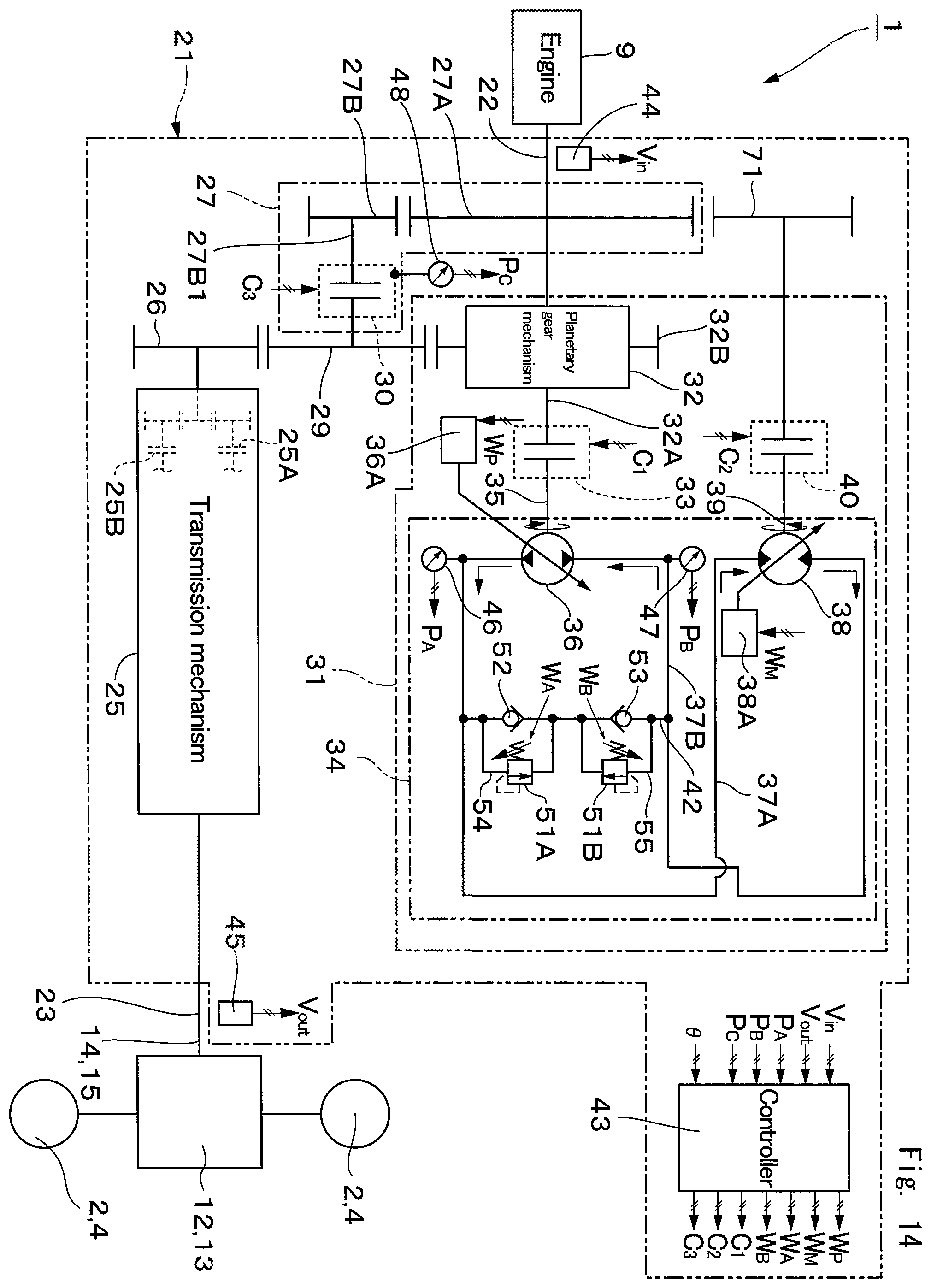 Patent US12460385 Figure 14 – Power transmission device for vehicle