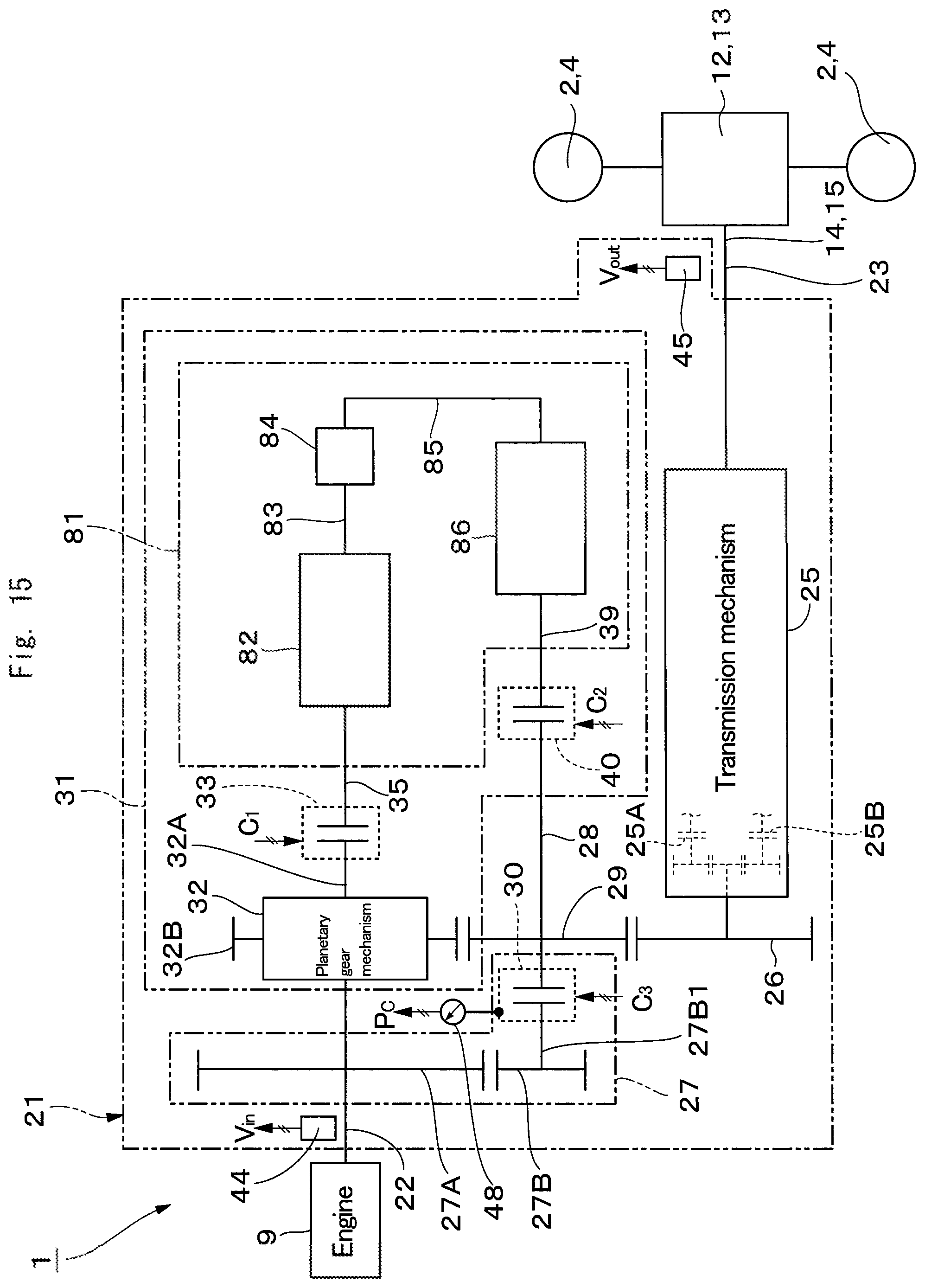 Patent US12460385 Figure 15 – Power transmission device for vehicle