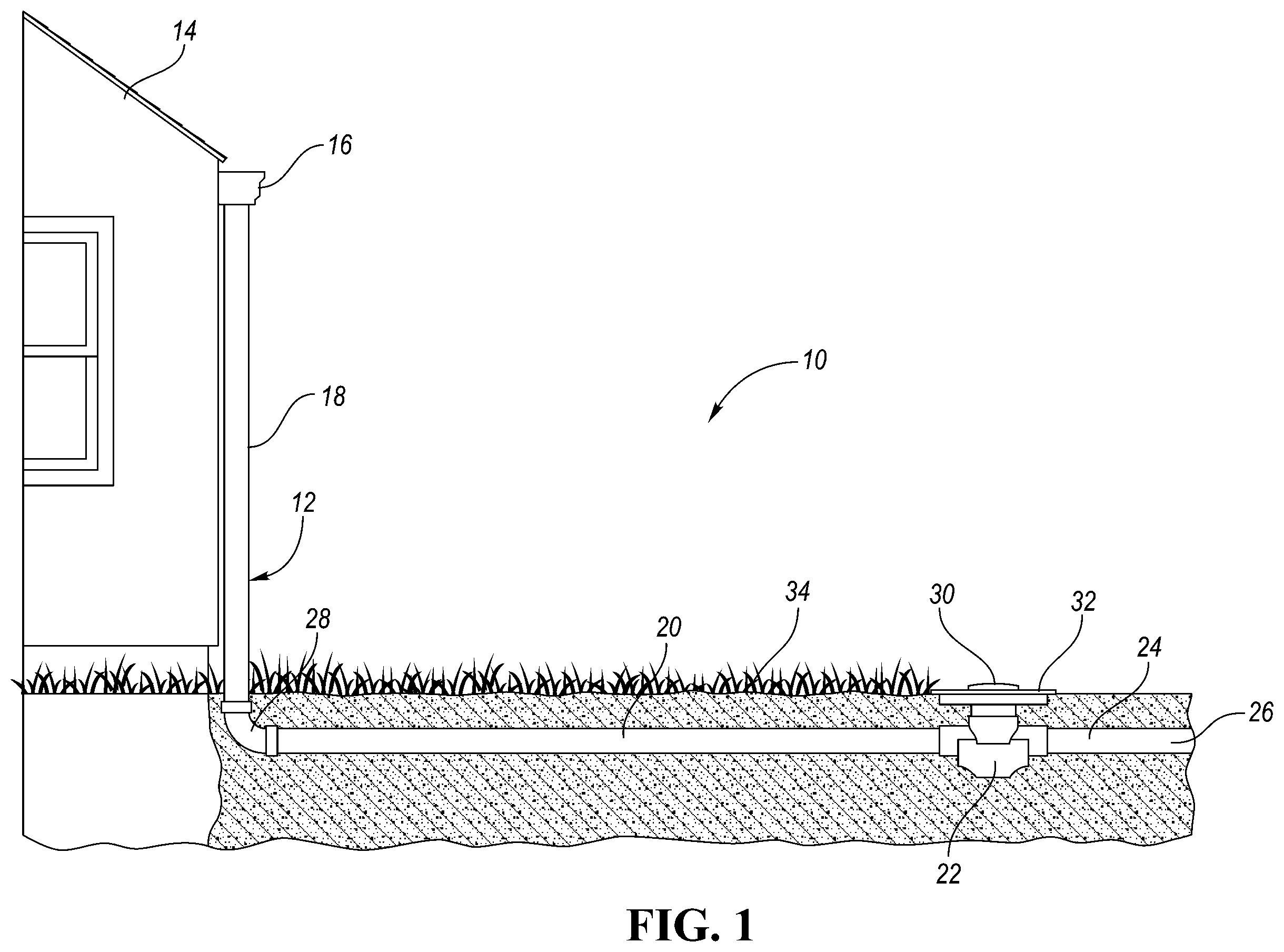 Patent US12460403 Figure 1 – Catch basin system and corresponding water drainage system