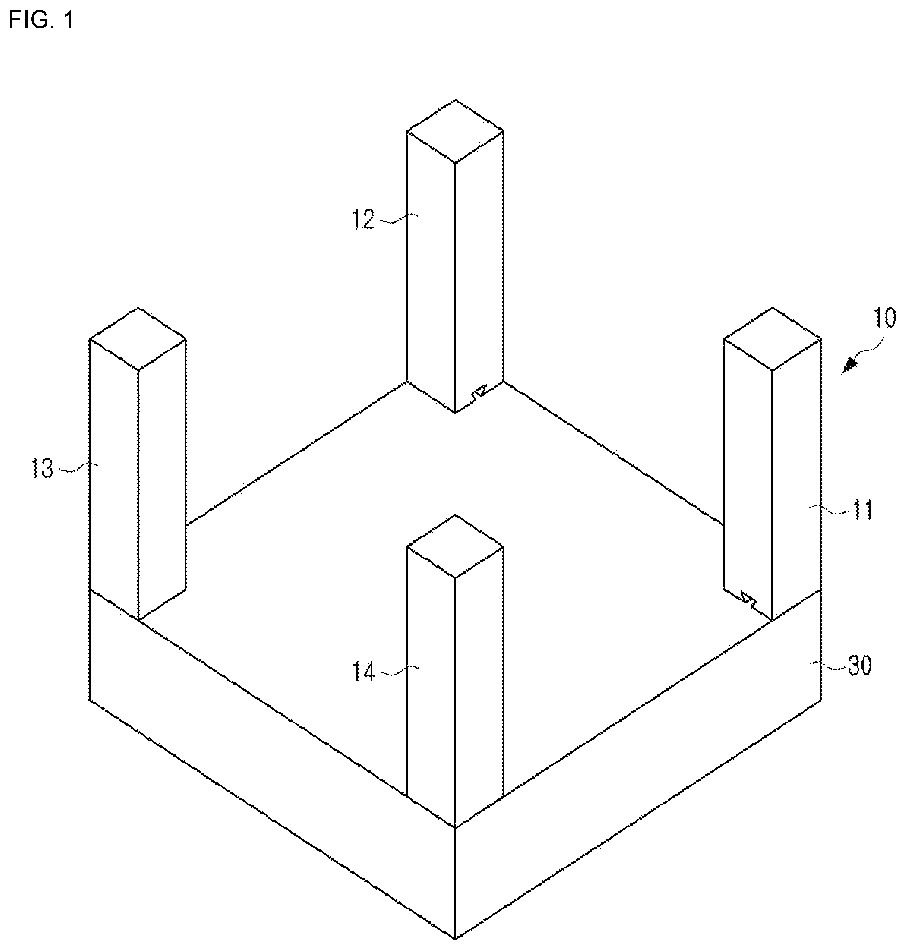 Patent US12460405 — Method for horizontal leveling coupling between concrete foundation and wooden vertical beams — Figure 1