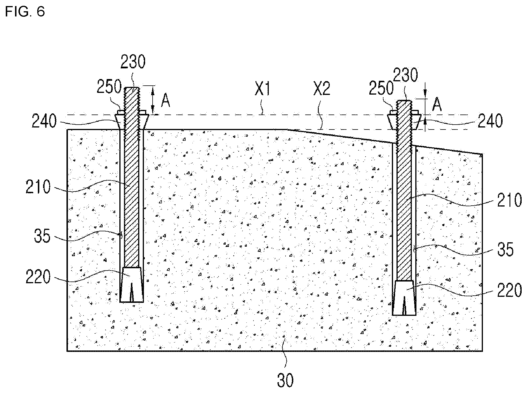 Patent US12460405 Figure 6 – Method for horizontal leveling coupling between concrete foundation and wooden vertical beams