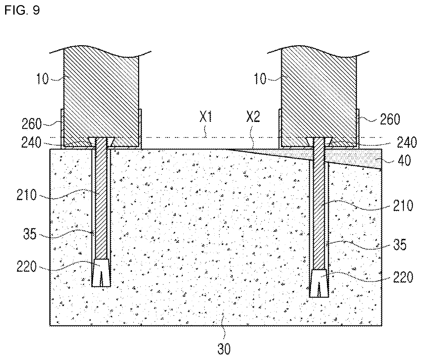 Patent US12460405 Figure 9 – Method for horizontal leveling coupling between concrete foundation and wooden vertical beams