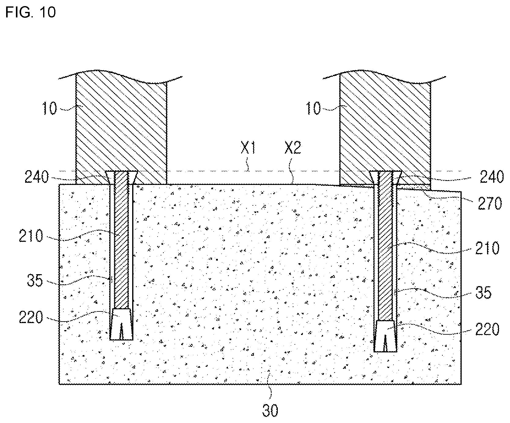 Patent US12460405 Figure 10 – Method for horizontal leveling coupling between concrete foundation and wooden vertical beams