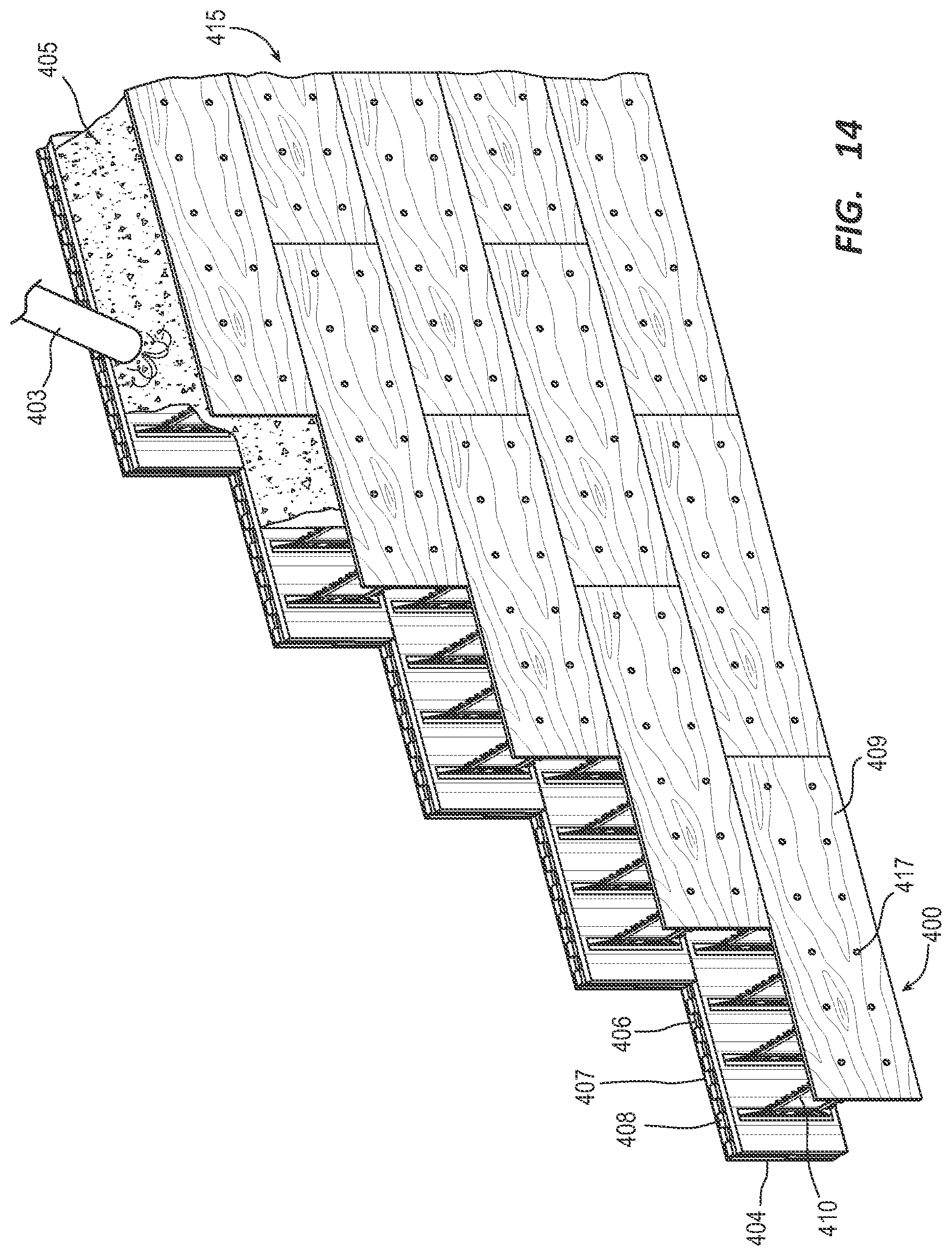 Patent US12460409 Figure 11 – Lightweight blocks with stone-like appearance