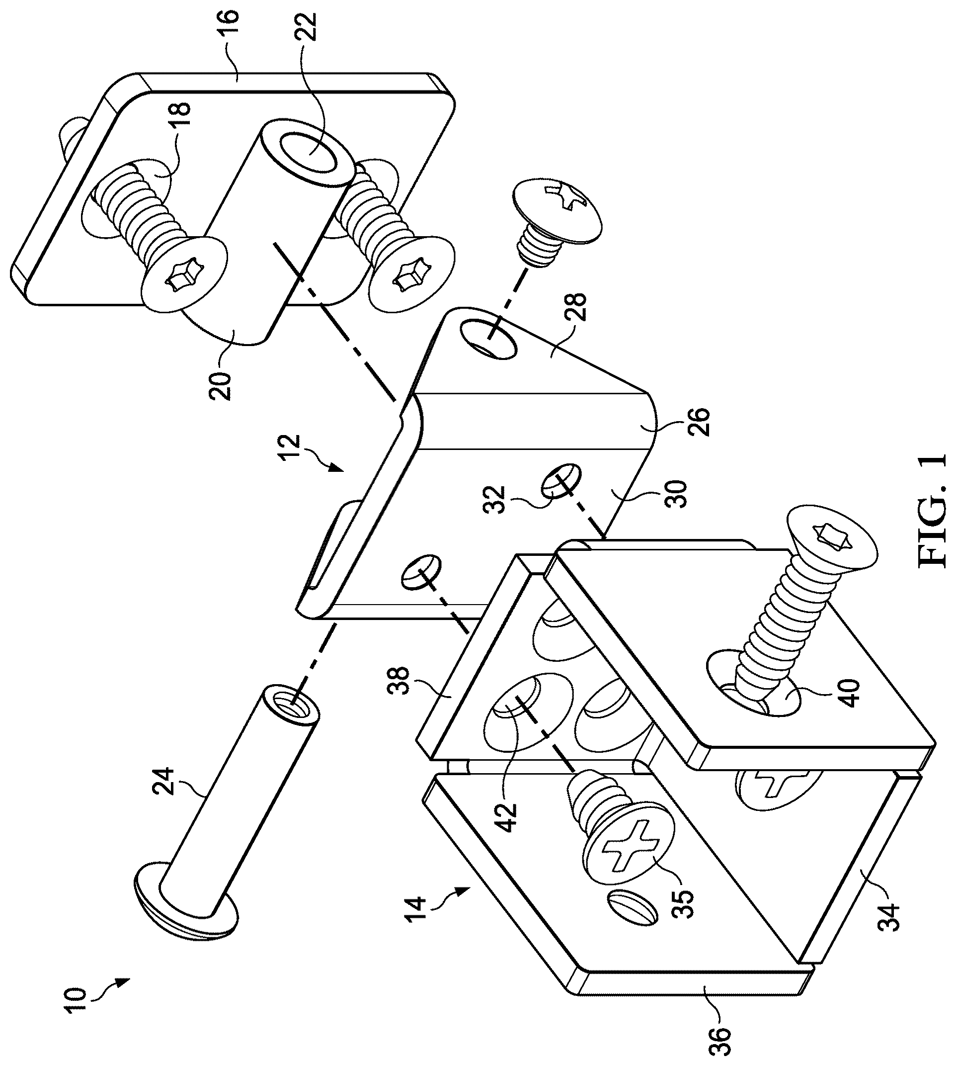 Patent US12460418 Figure 1 – Bracket for supporting attachment of the end of a railing member to a vertical member