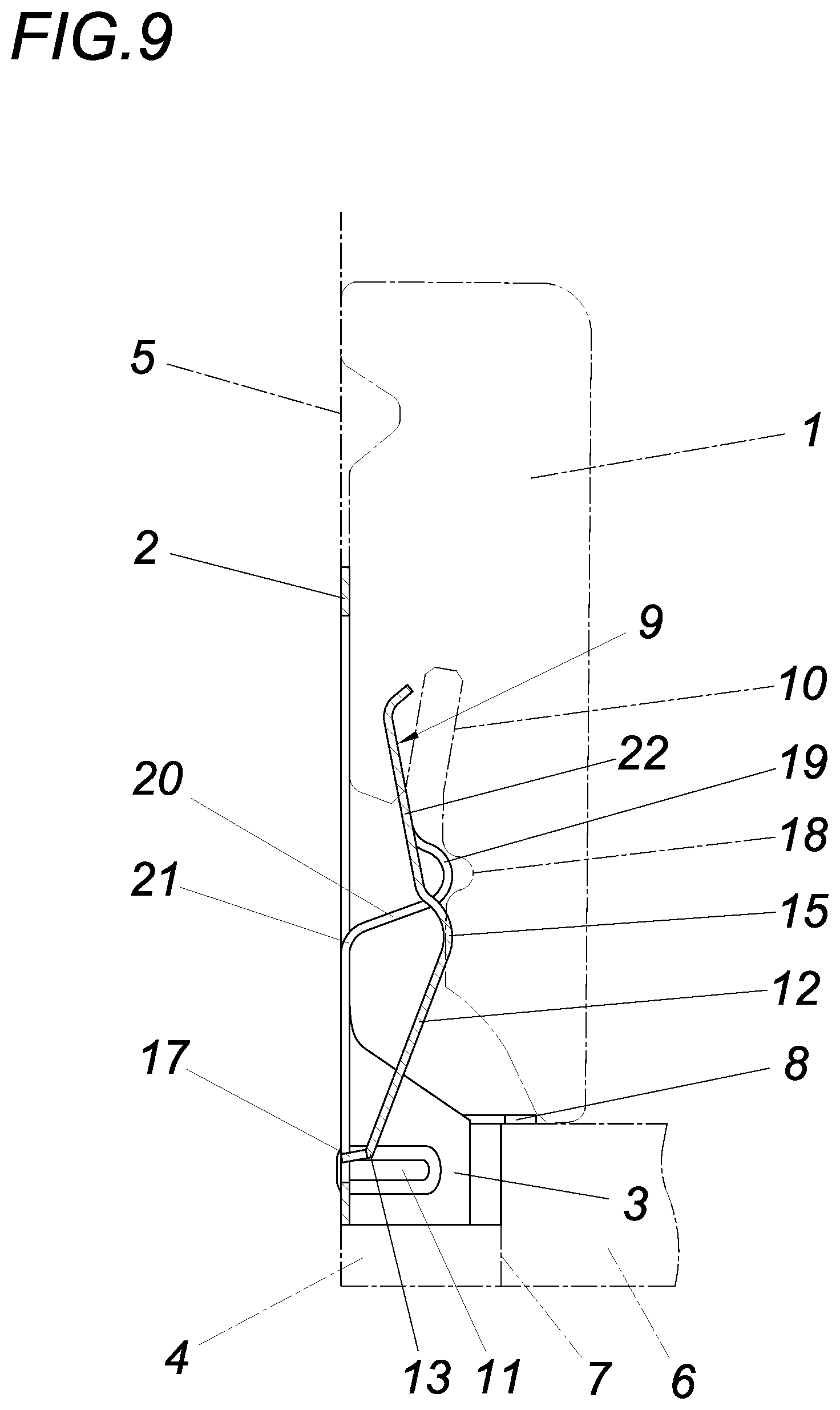 Patent US12460428 Figure 9 – Device for fastening a finishing strip