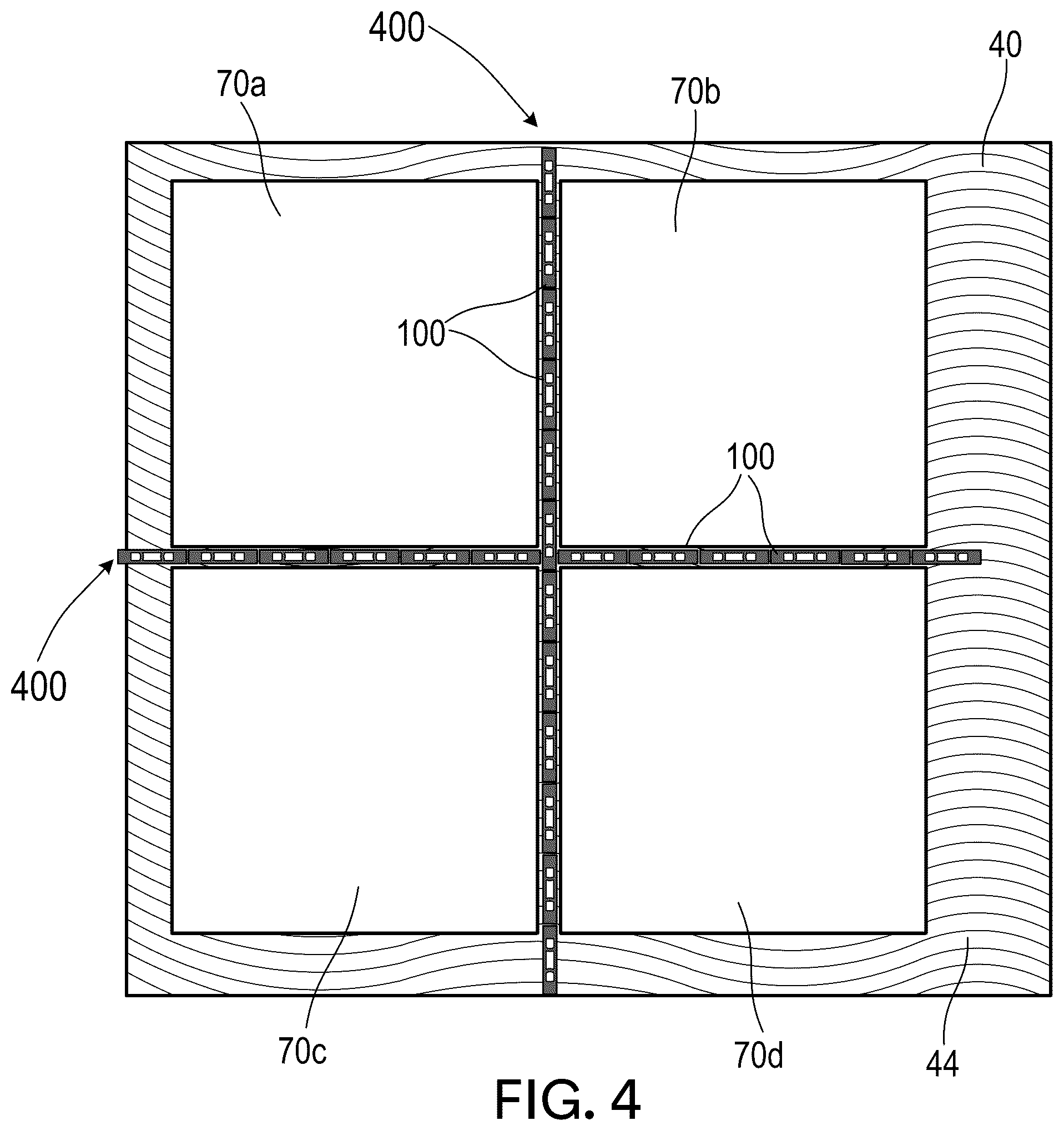 Patent US12460429 Figure 4 – Linear spacing system