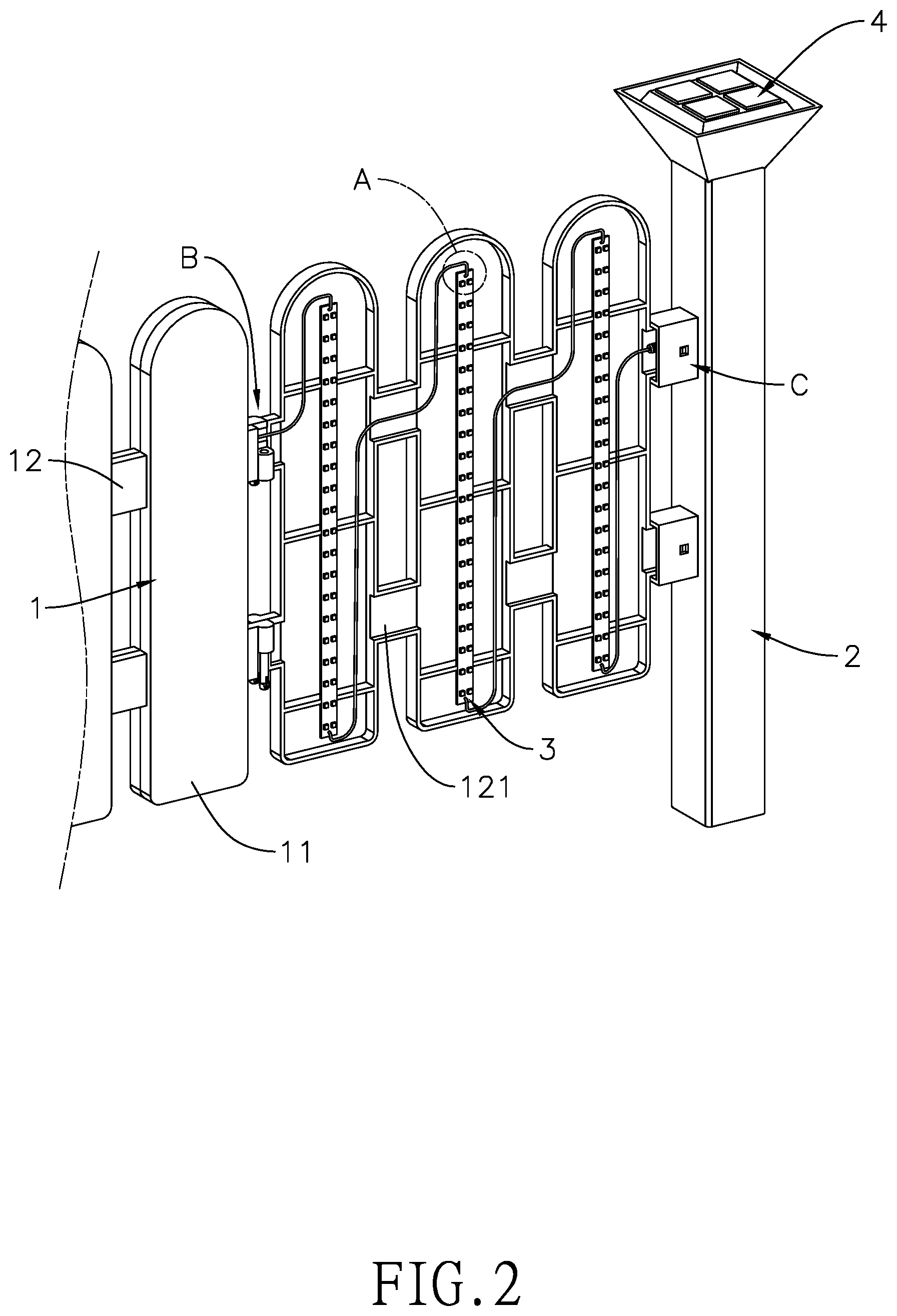 Patent US12460441 Figure 2 – Decorative fence