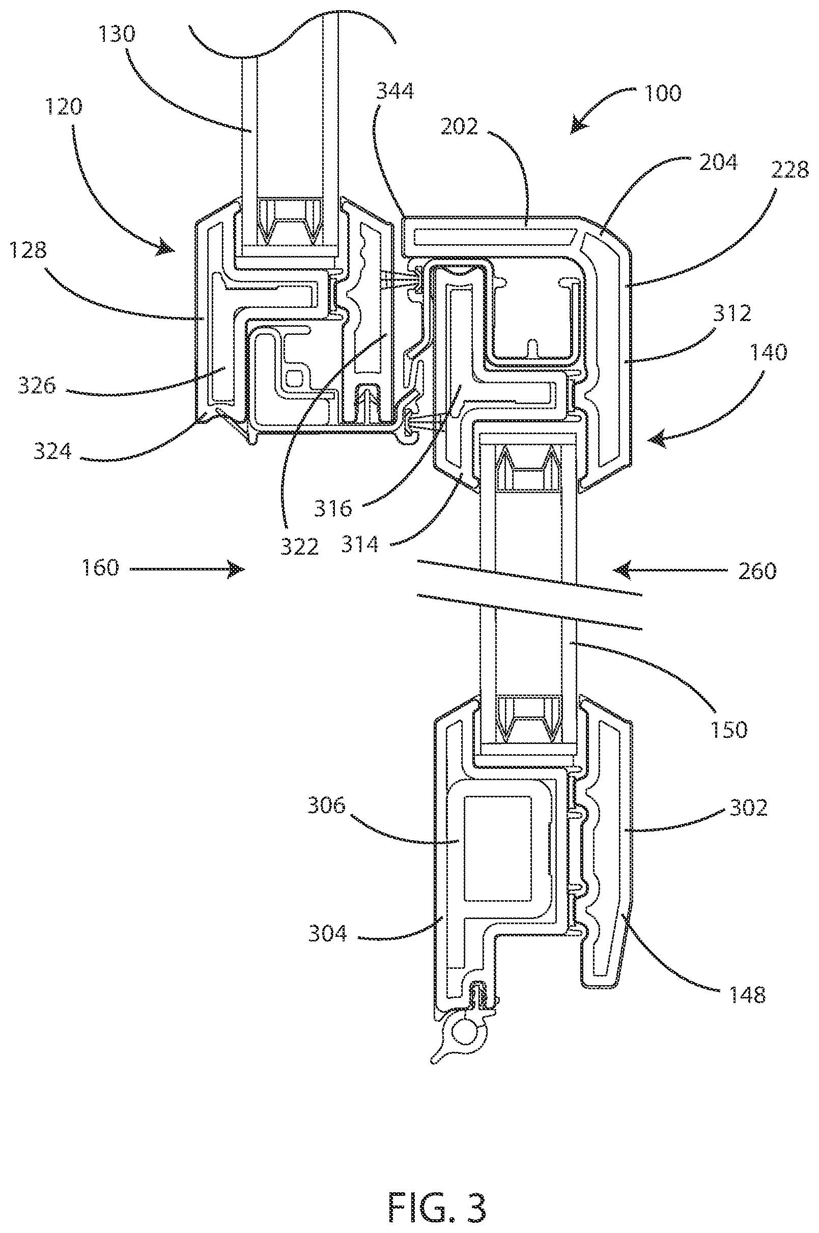 Patent US12460457 Figure 3 – Sash tilt bolt and checkrail bracket systems for coastal impact resistant fenestrations
