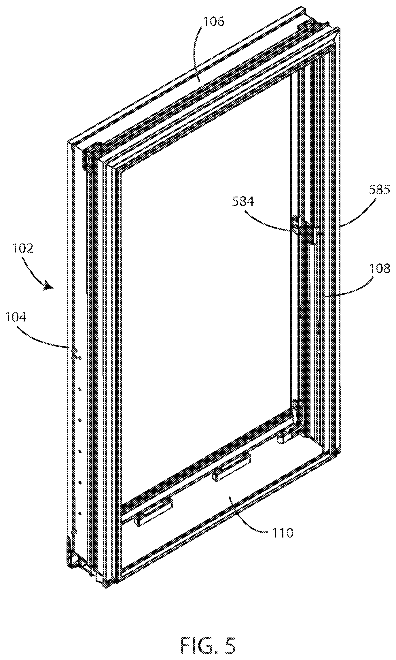 Patent US12460457 Figure 5 – Sash tilt bolt and checkrail bracket systems for coastal impact resistant fenestrations
