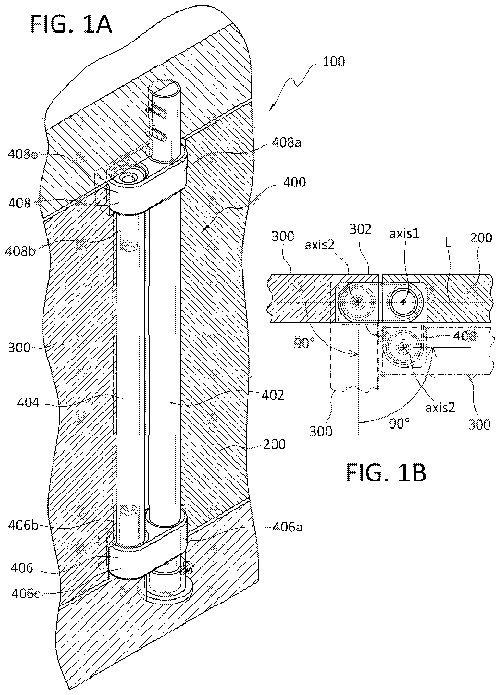 Patent US12460459 Figure 1 – Double jointed door hinge