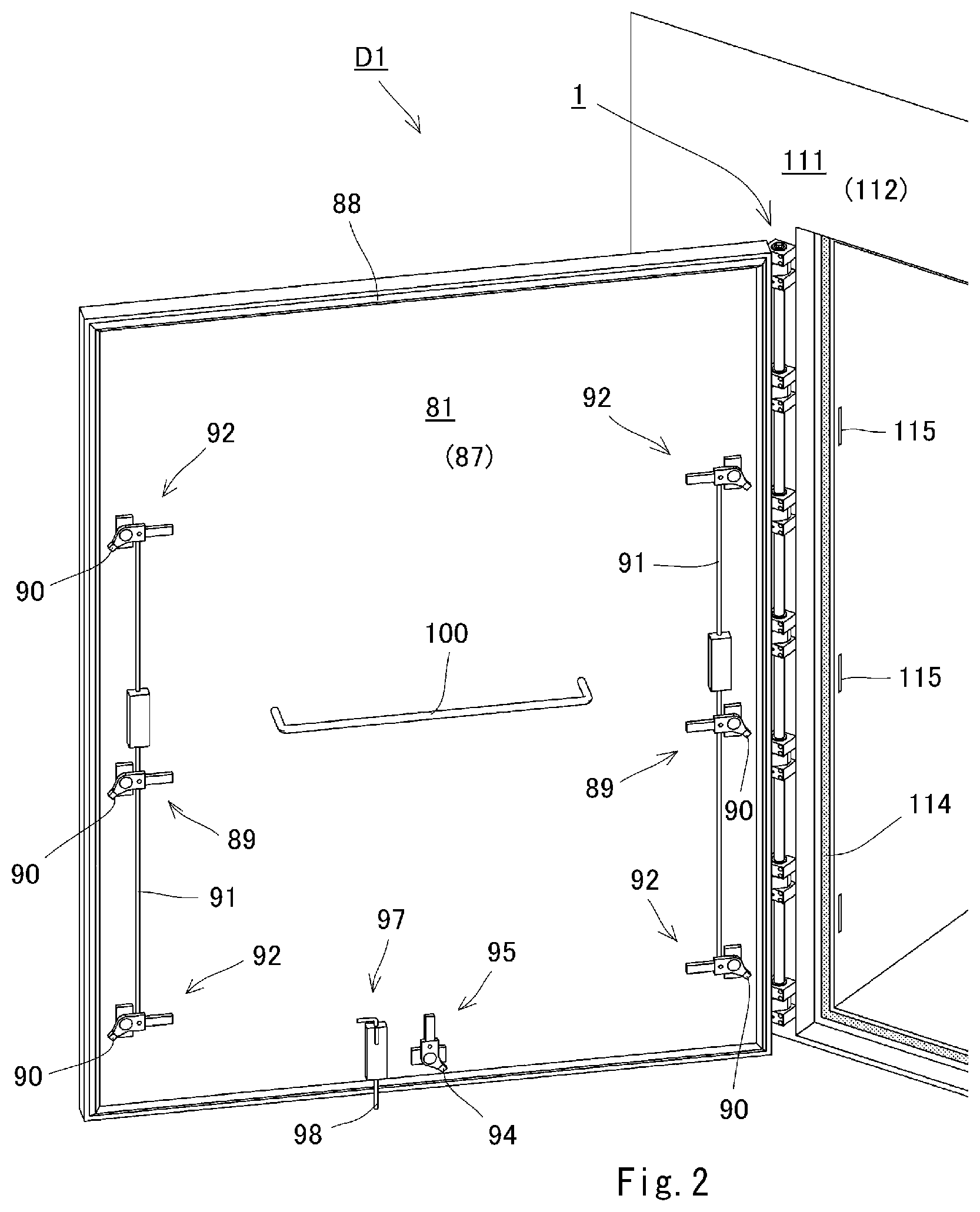 Patent US12460461 Figure 2 – Door hinge using link between shafts
