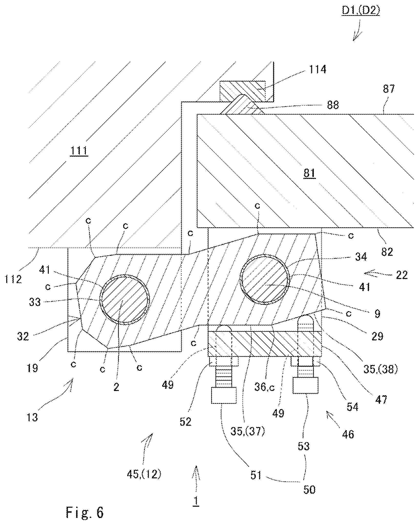 Patent US12460461 Figure 6 – Door hinge using link between shafts