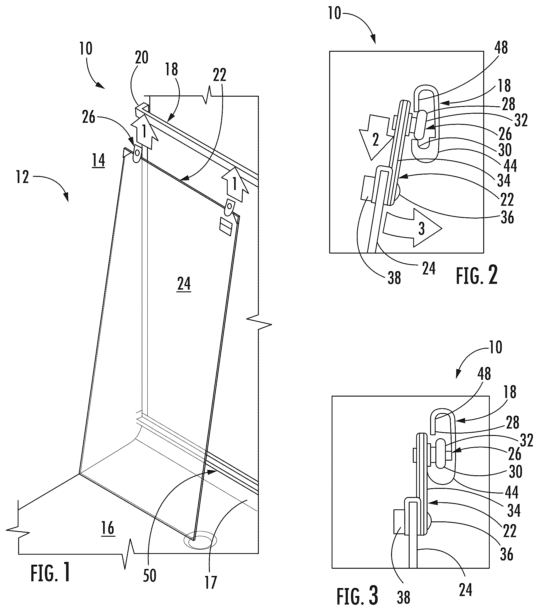 Patent US12460463 Figure 1 – Shower door guide assembly