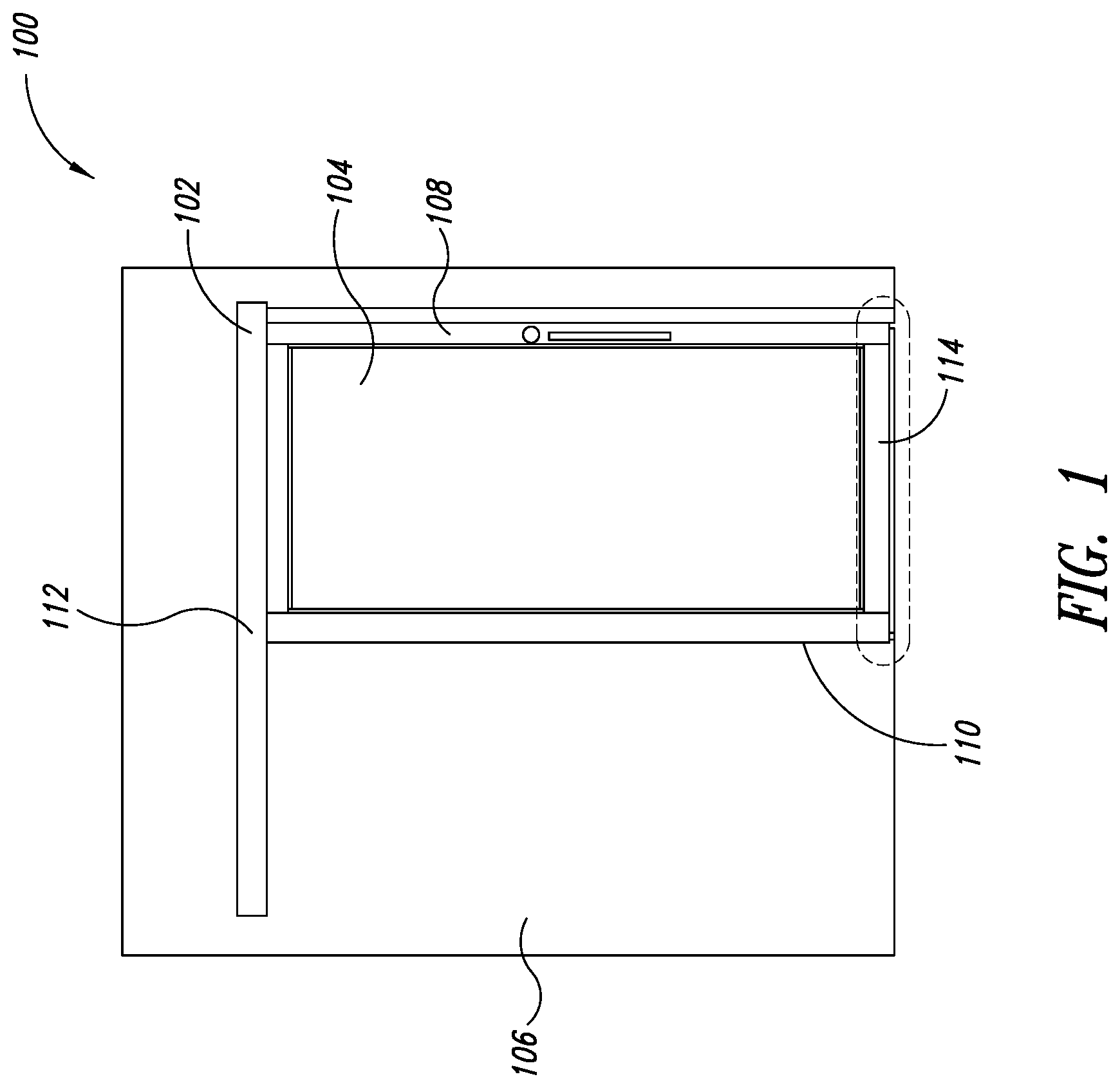 Patent US12460472 Figure 1 – Top-hanging sliding door including wedge design top seal