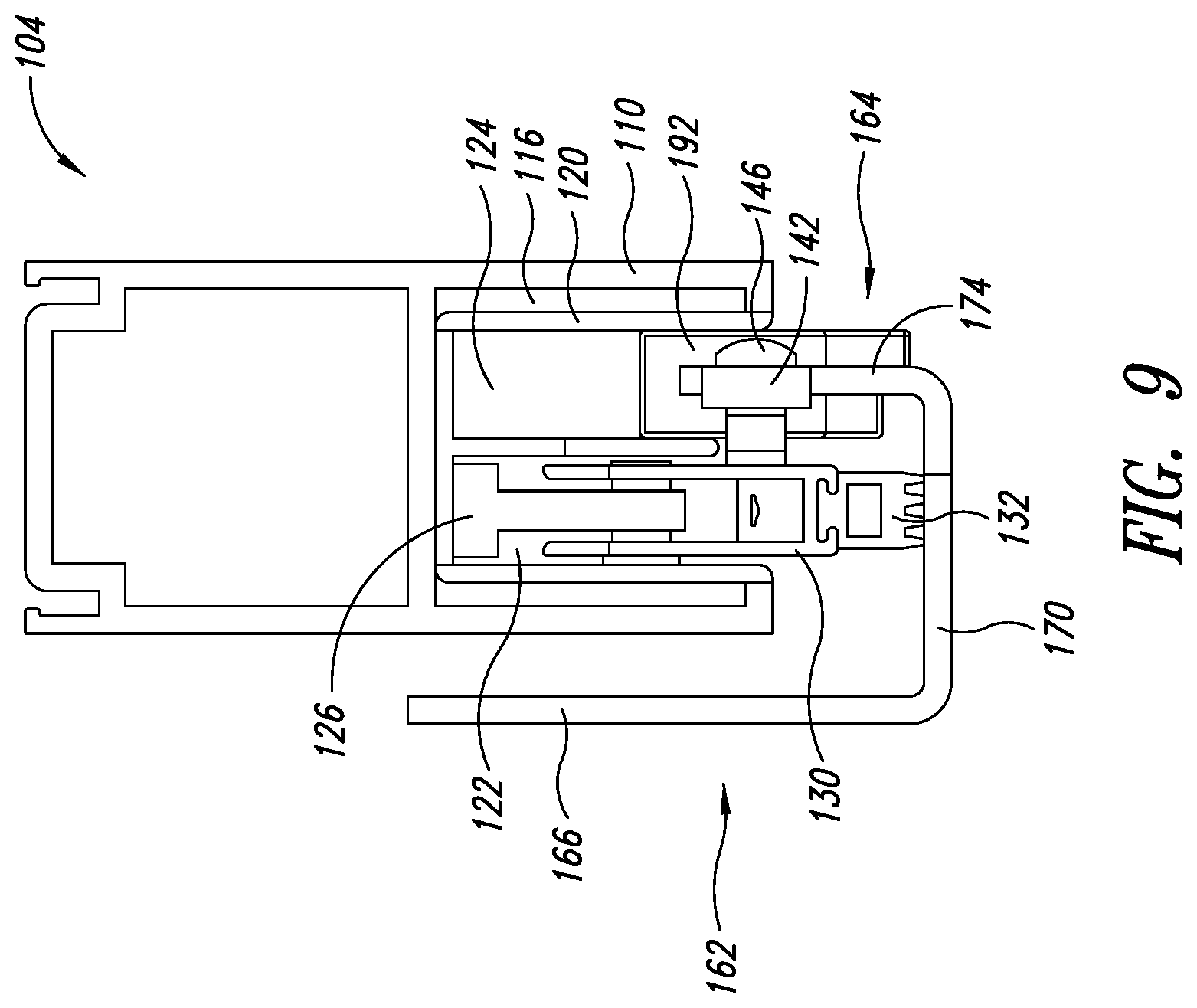 Patent US12460472 Figure 9 – Top-hanging sliding door including wedge design top seal