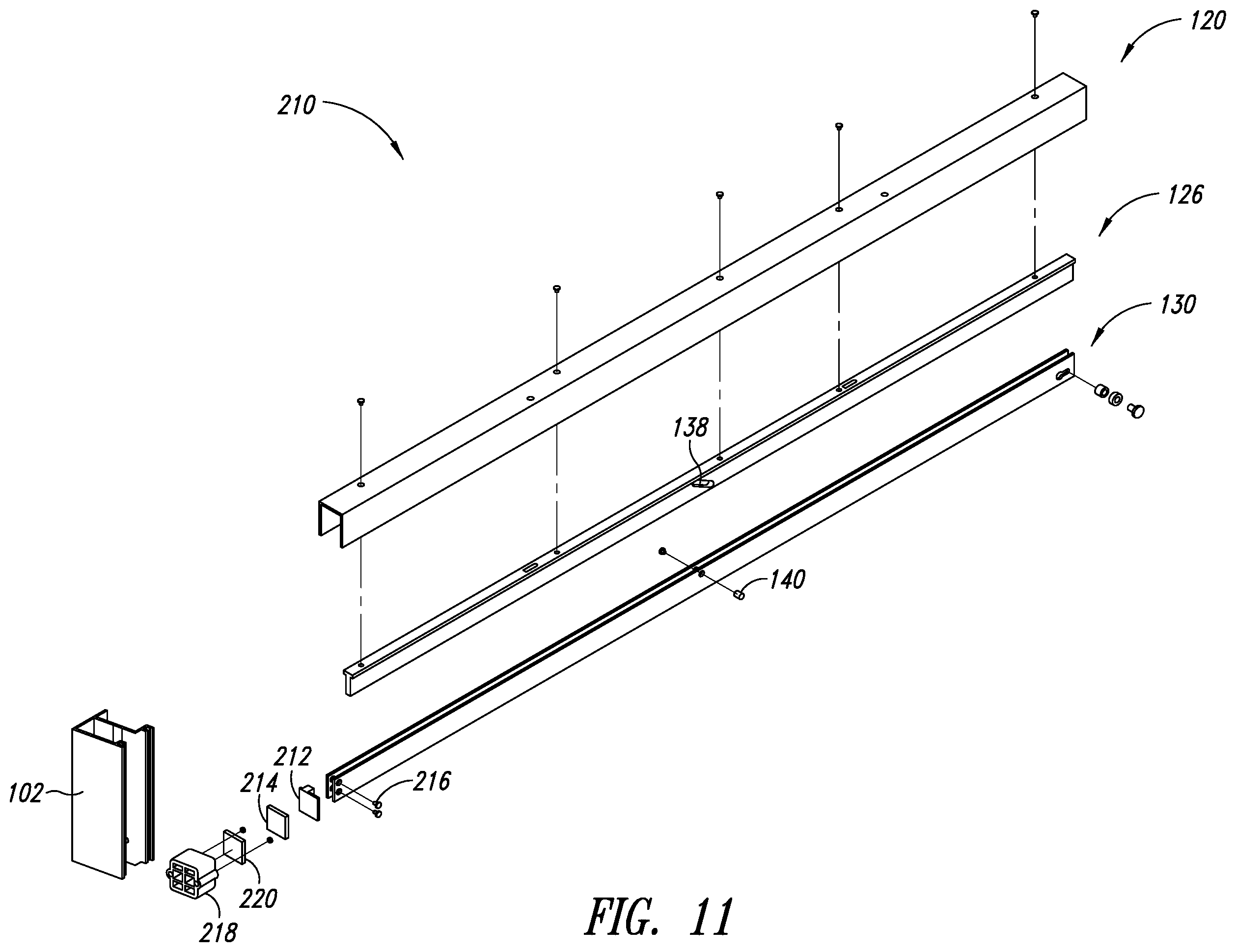 Patent US12460472 Figure 11 – Top-hanging sliding door including wedge design top seal