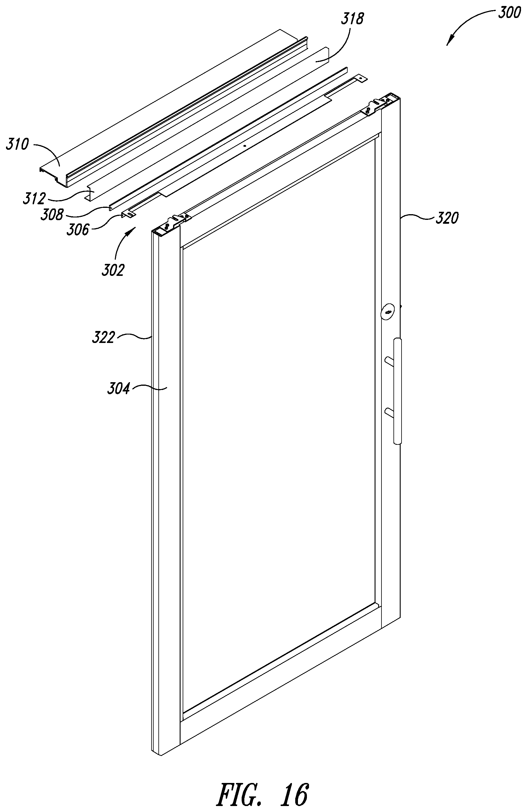 Patent US12460472 Figure 16 – Top-hanging sliding door including wedge design top seal
