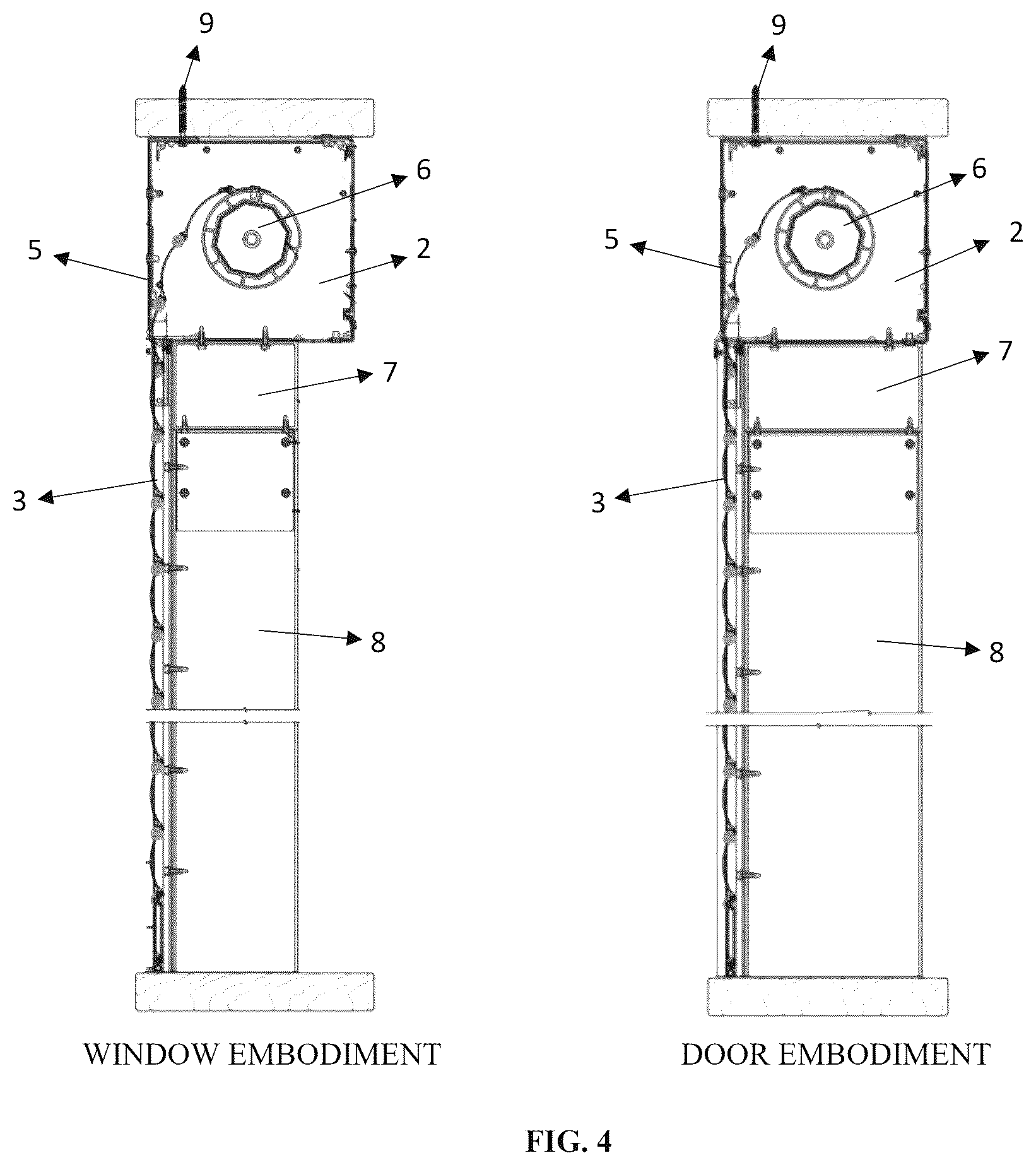 Patent US12460474 Figure 4 – Storm shutter integrated into a window or door