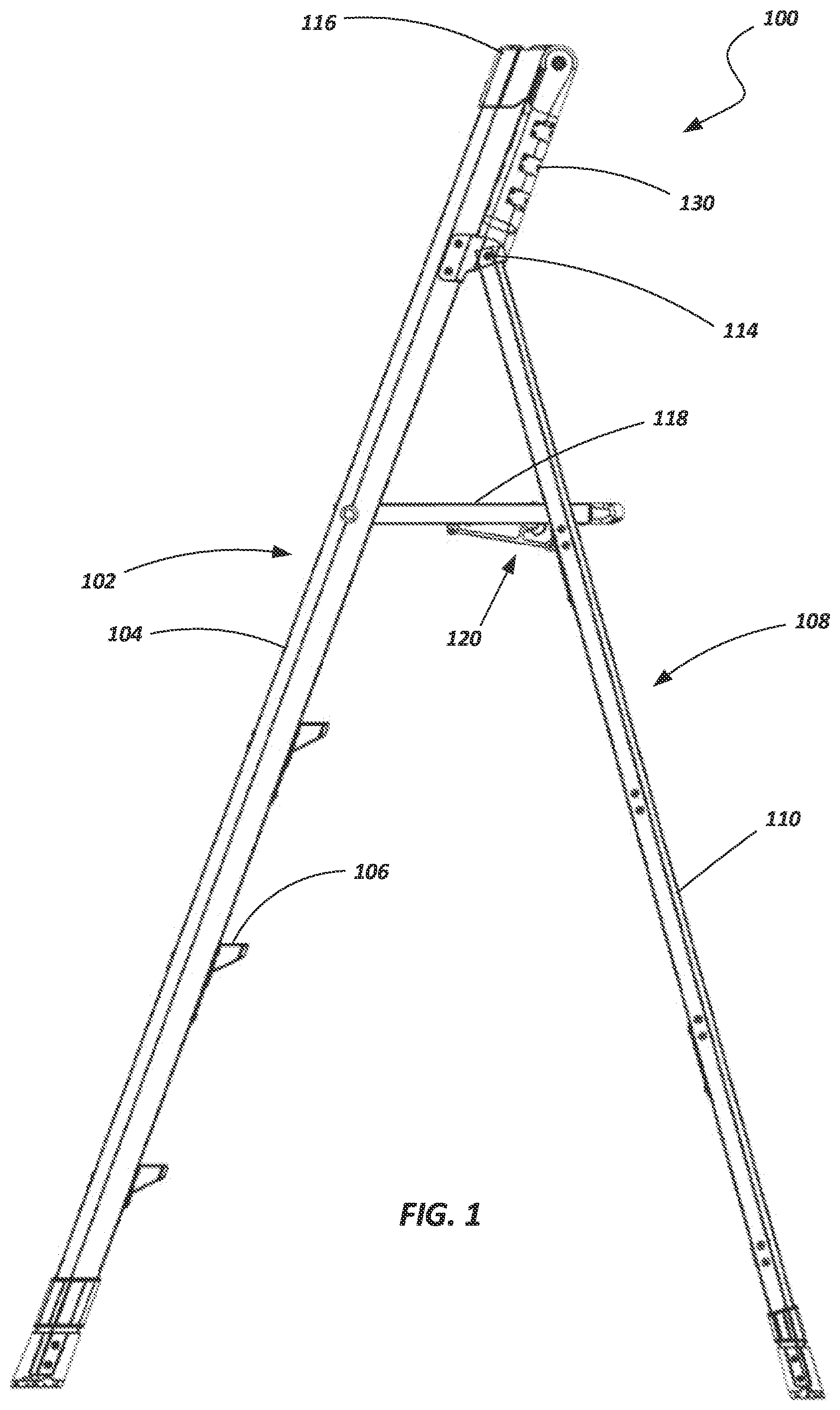 Patent US12460479 Figure 1 – Top cap and accessory tray for ladders and ladders incorporating same