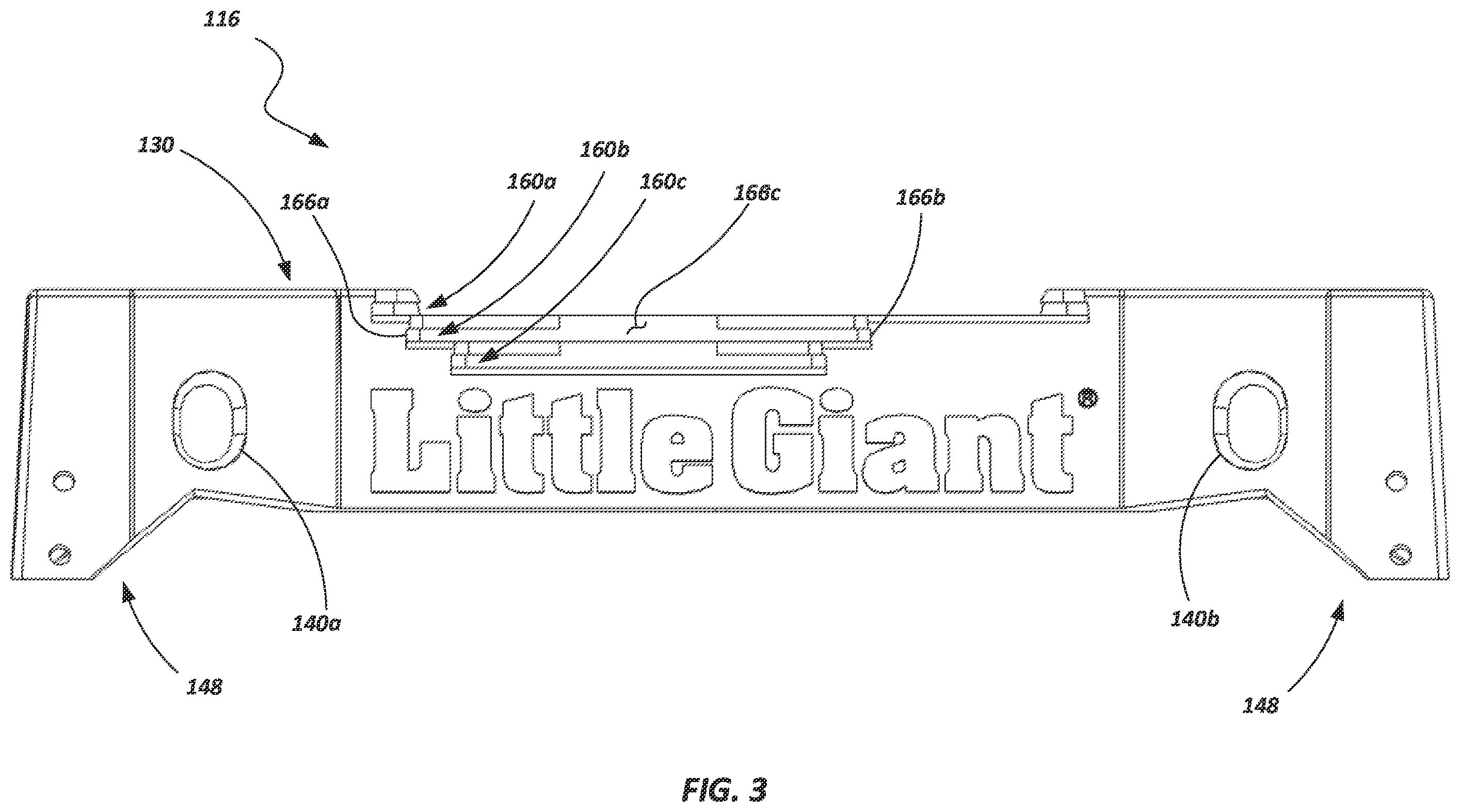 Patent US12460479 Figure 3 – Top cap and accessory tray for ladders and ladders incorporating same