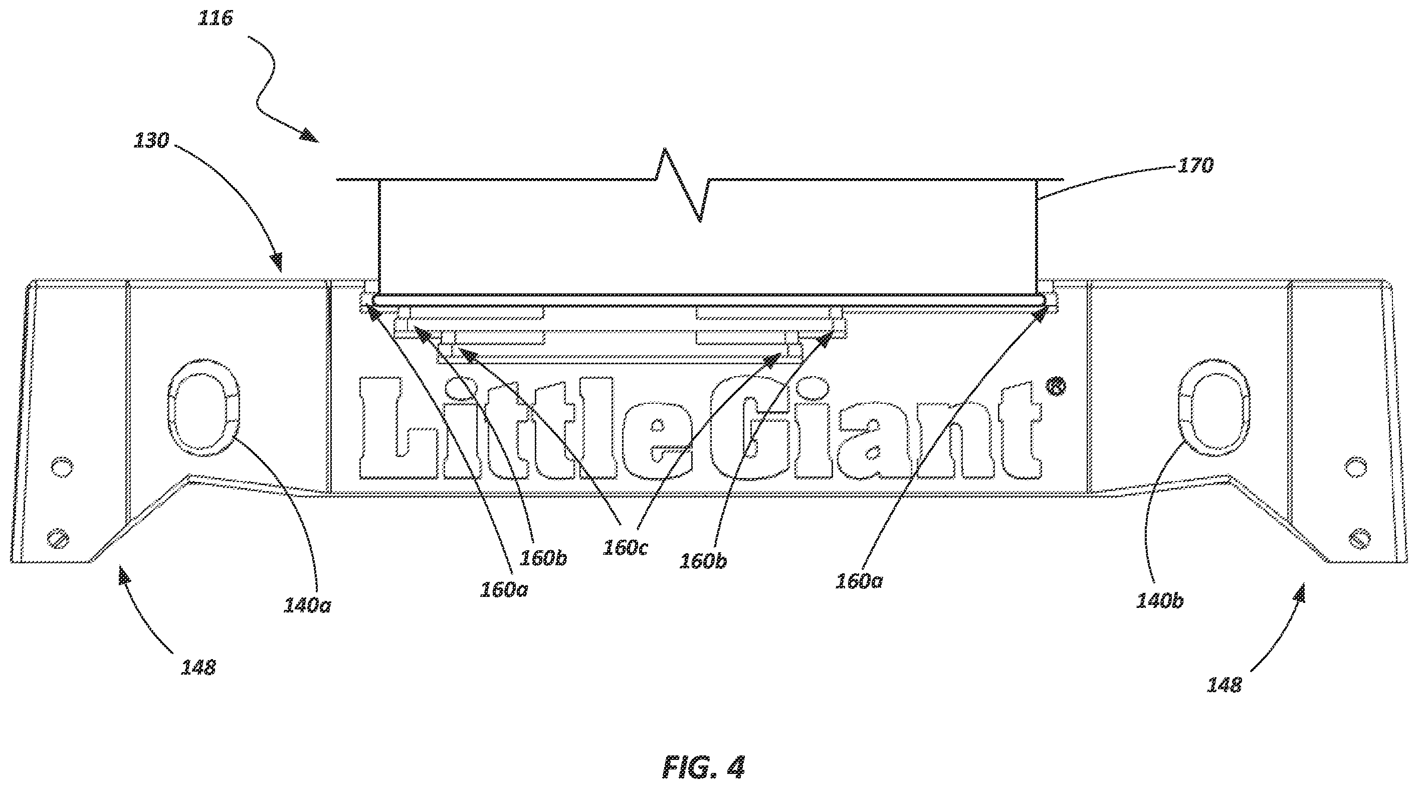 Patent US12460479 Figure 4 – Top cap and accessory tray for ladders and ladders incorporating same