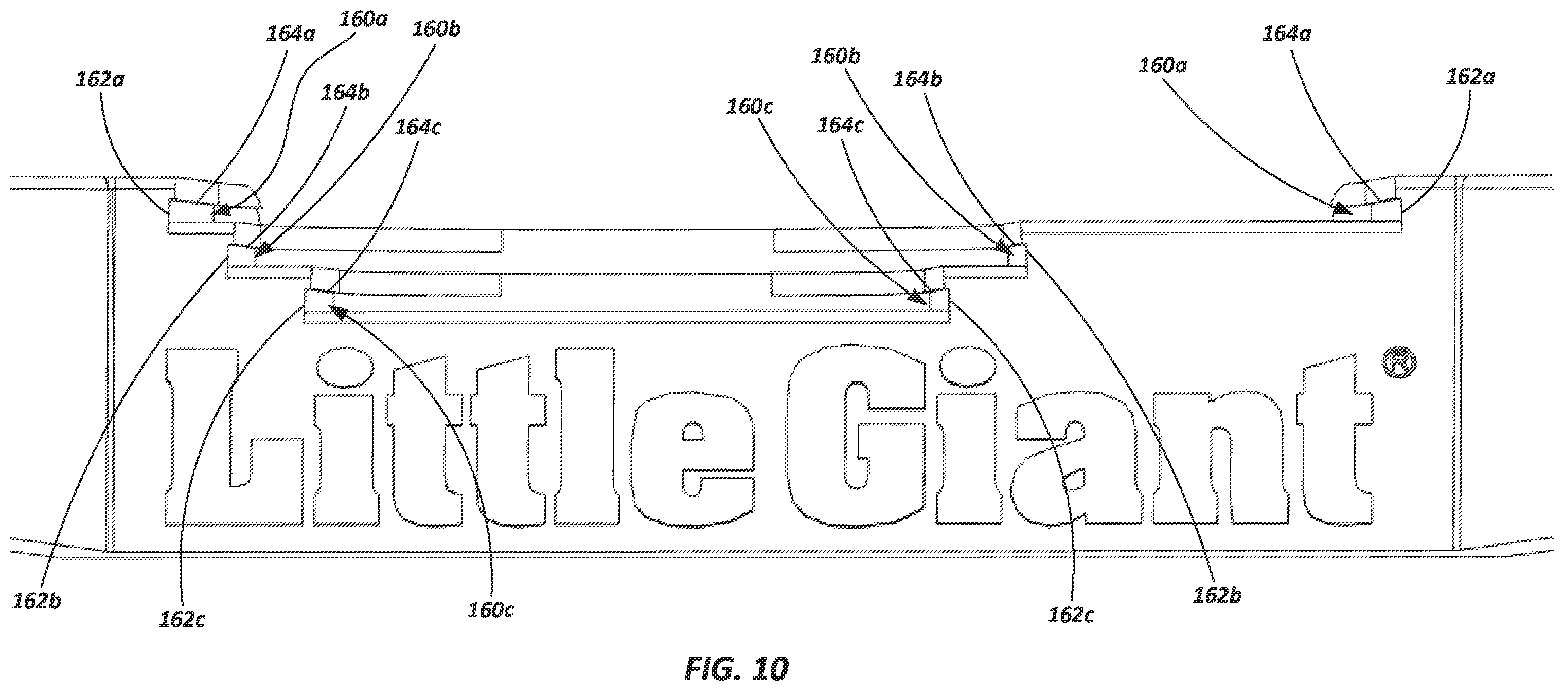 Patent US12460479 Figure 10 – Top cap and accessory tray for ladders and ladders incorporating same