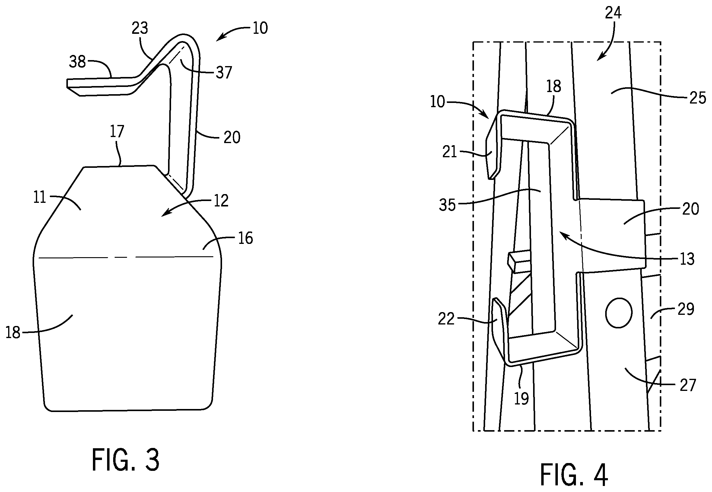 Patent US12460480 Figure 2 – One-piece tripe-hook support device for ladder side rails