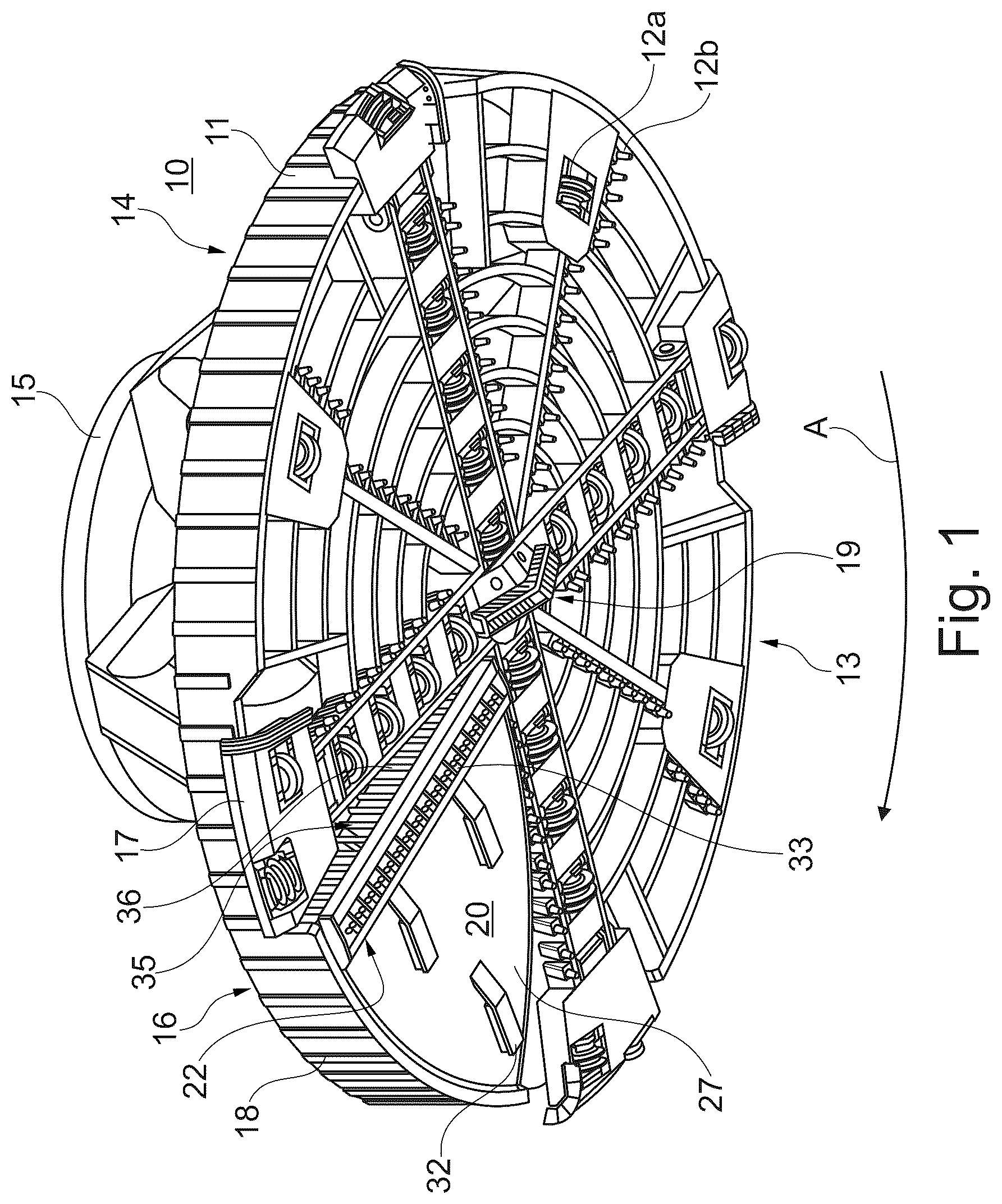 Patent US12460487 Figure 1 – Drill head for creating a borehole in the ground