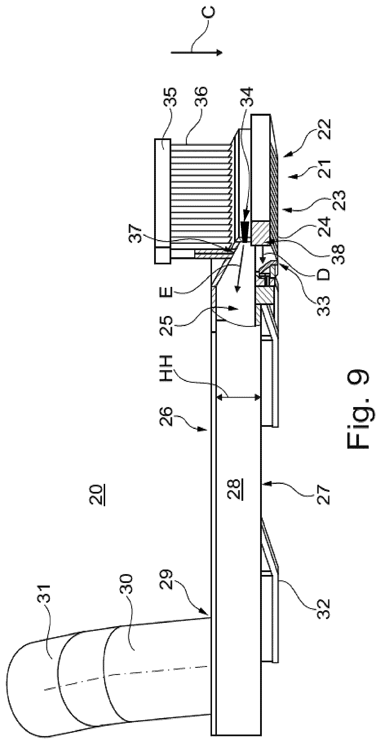 Patent US12460487 Figure 9 – Drill head for creating a borehole in the ground