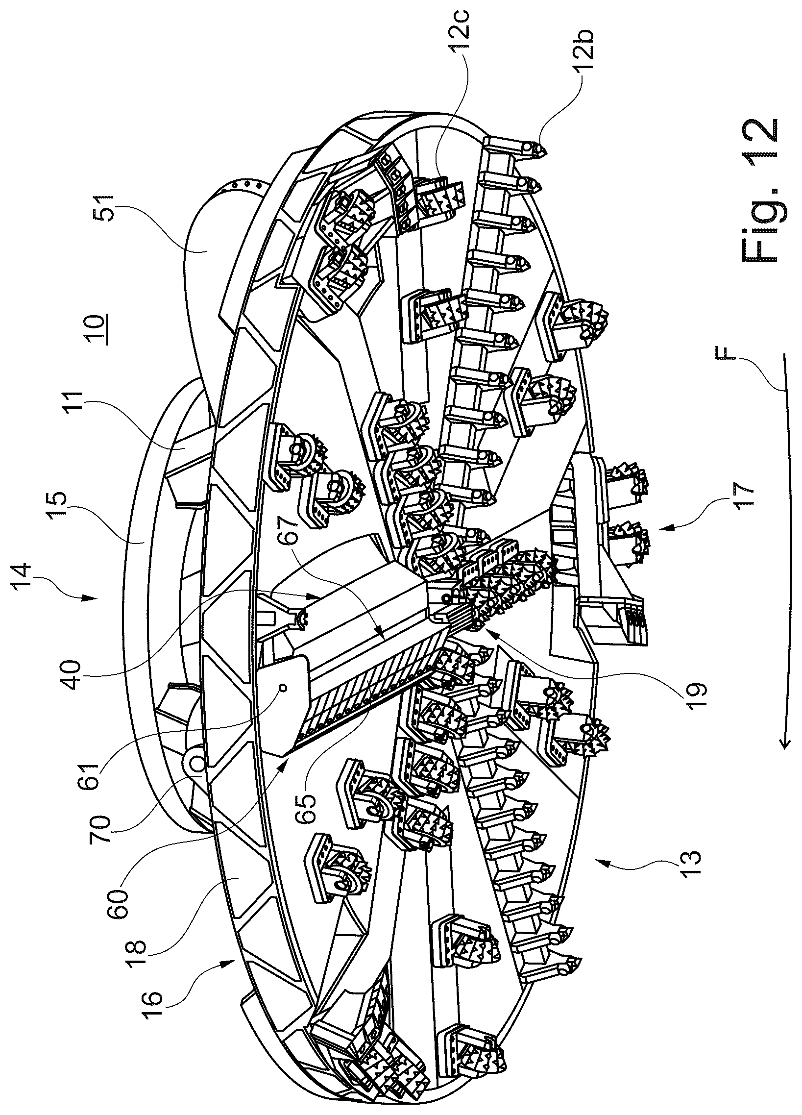 Patent US12460487 Figure 12 – Drill head for creating a borehole in the ground