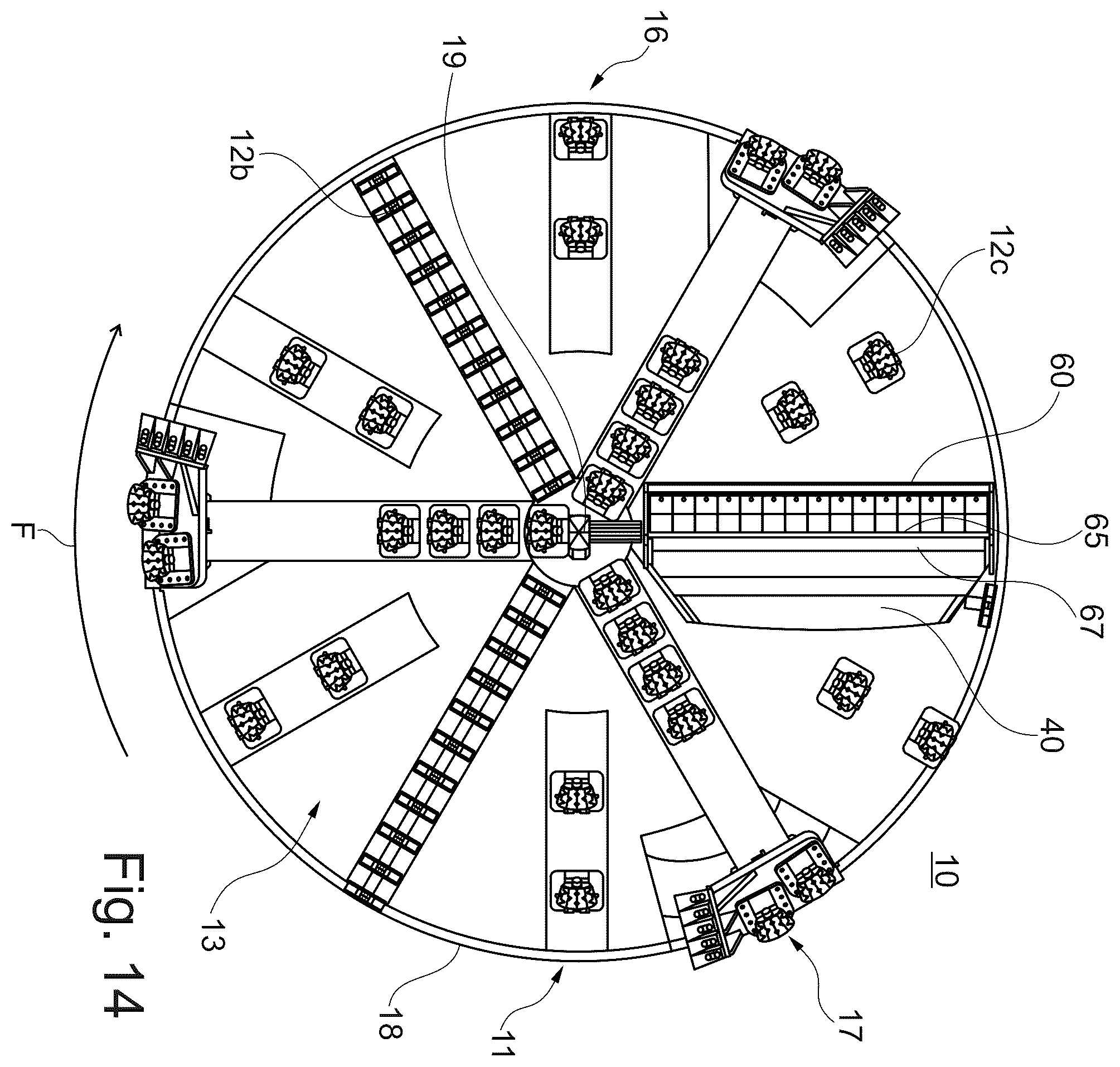 Patent US12460487 Figure 14 – Drill head for creating a borehole in the ground